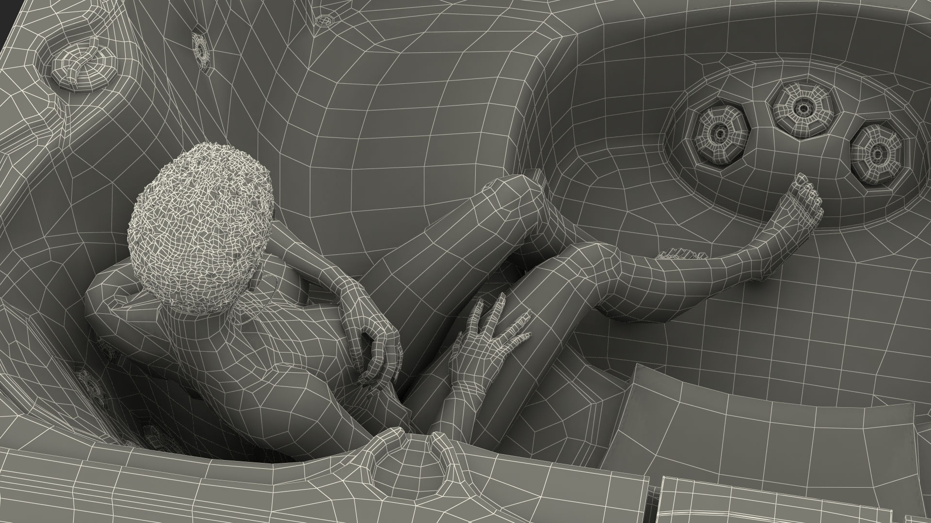 Nude Dark Skin Woman in Large Hot Tub Rigged 3D model