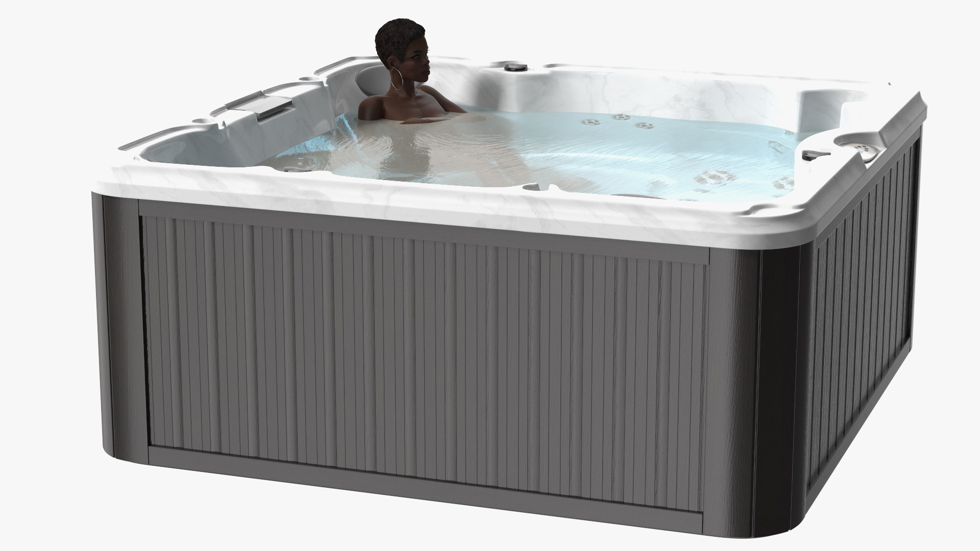 Nude Dark Skin Woman in Large Hot Tub Rigged 3D model