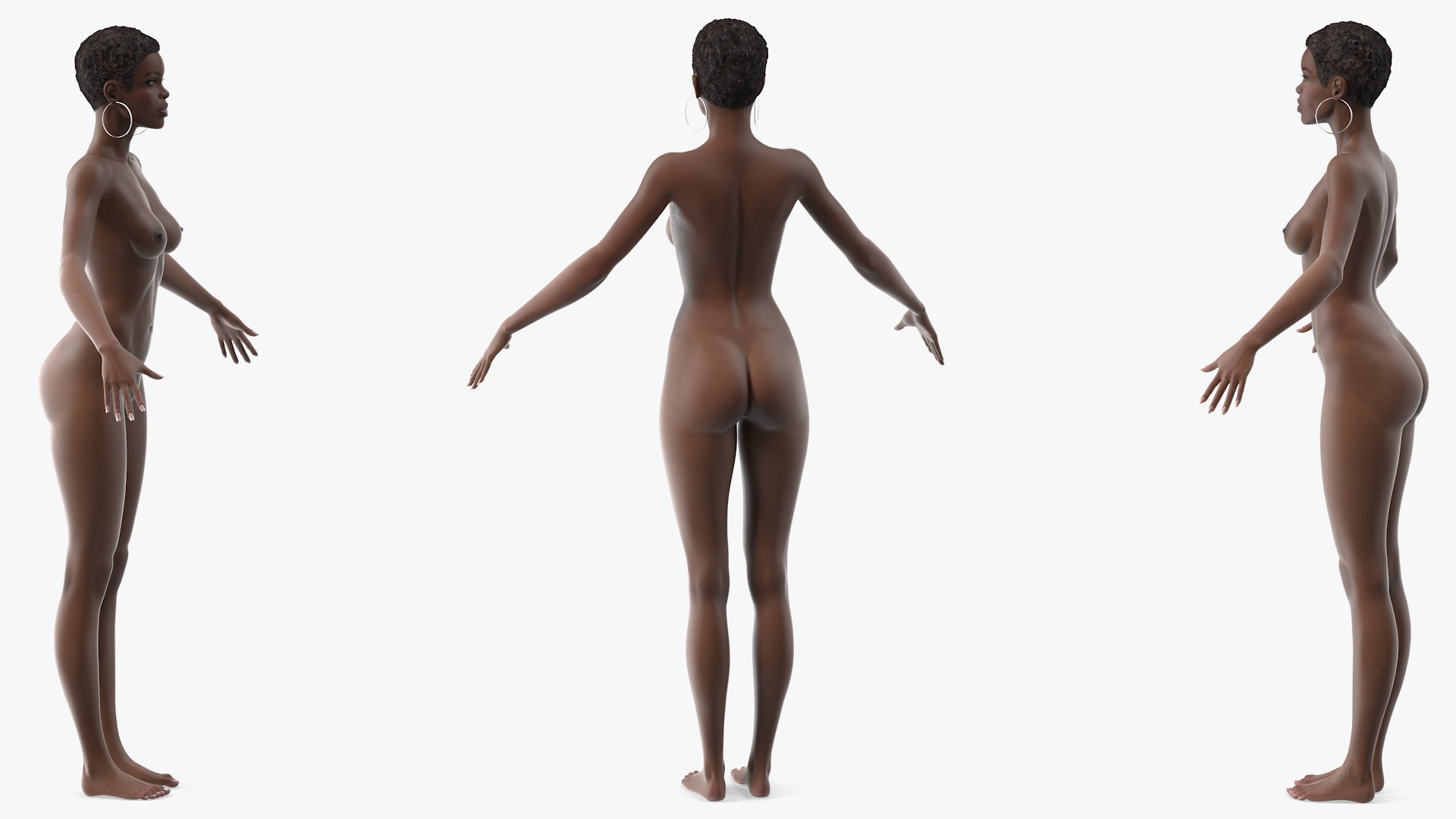 Nude Dark Skin Woman in Large Hot Tub Rigged 3D model