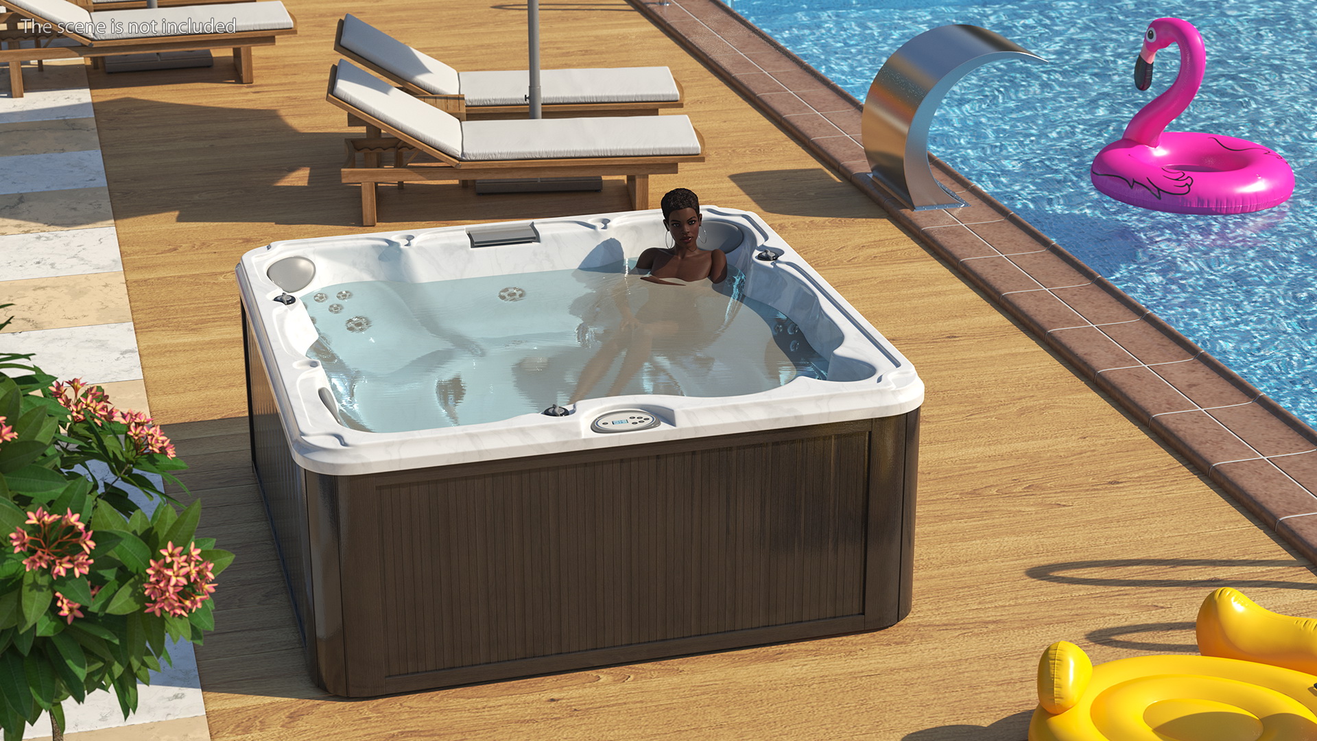 Nude Dark Skin Woman in Large Hot Tub Rigged 3D model