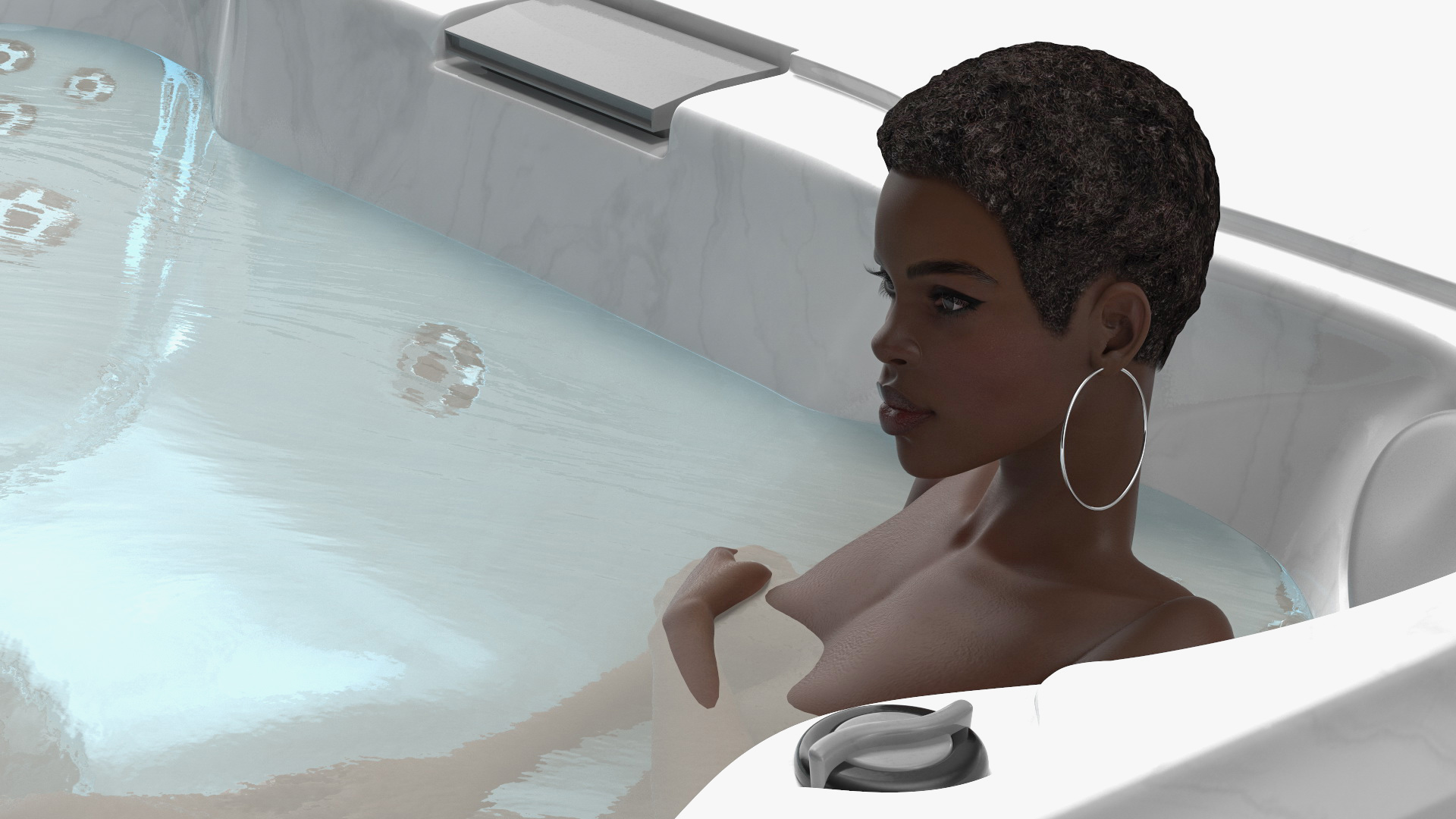 Nude Dark Skin Woman in Large Hot Tub Rigged 3D model