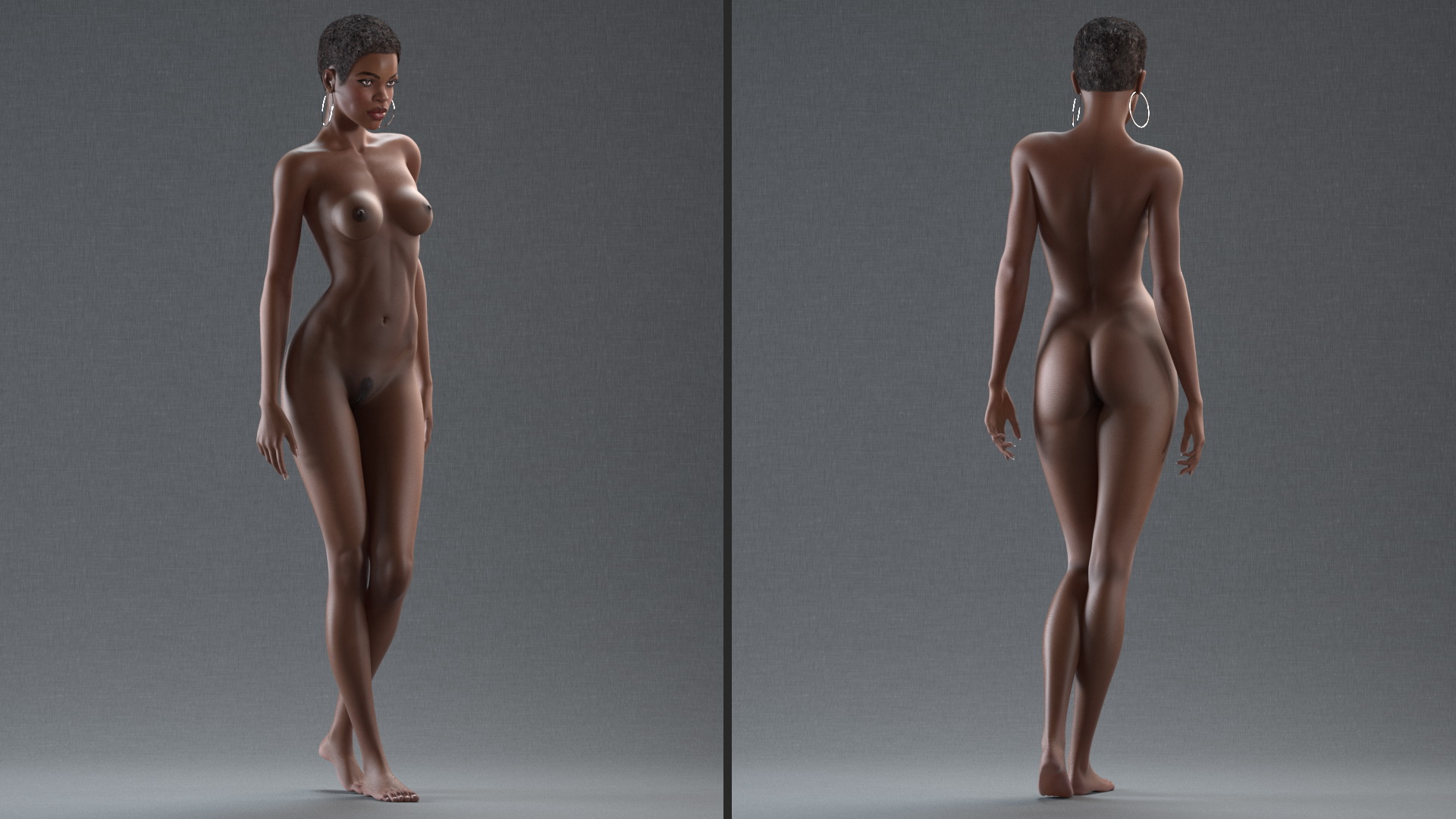 Nude Dark Skin Woman in Large Hot Tub Rigged 3D model