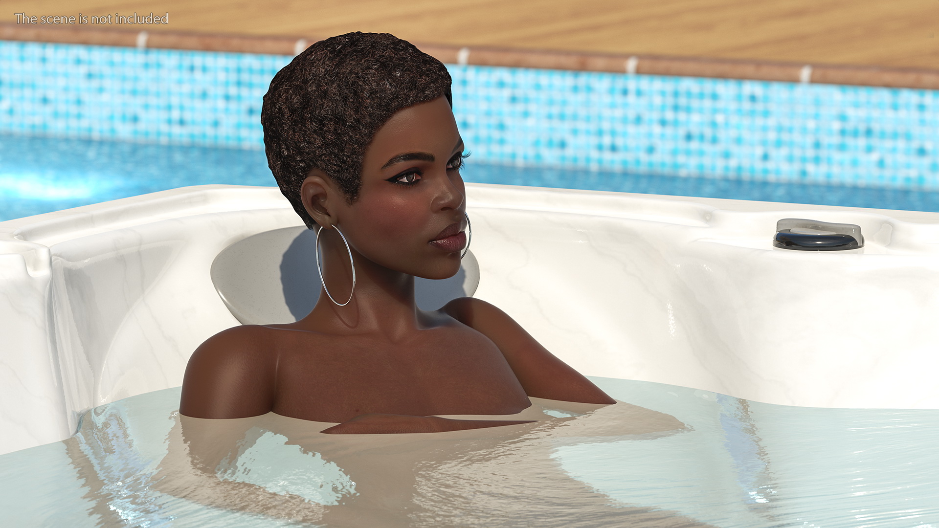 Nude Dark Skin Woman in Large Hot Tub Rigged 3D model