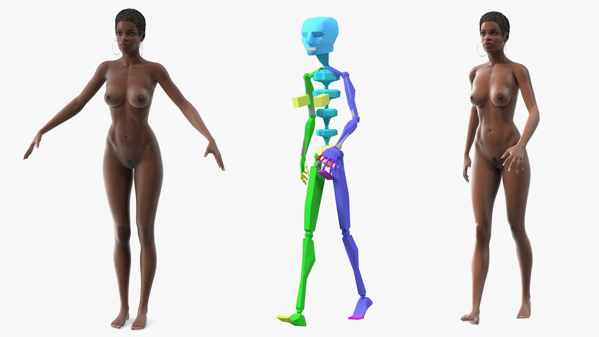 Nude Dark Skin Woman in Large Hot Tub Rigged 3D model