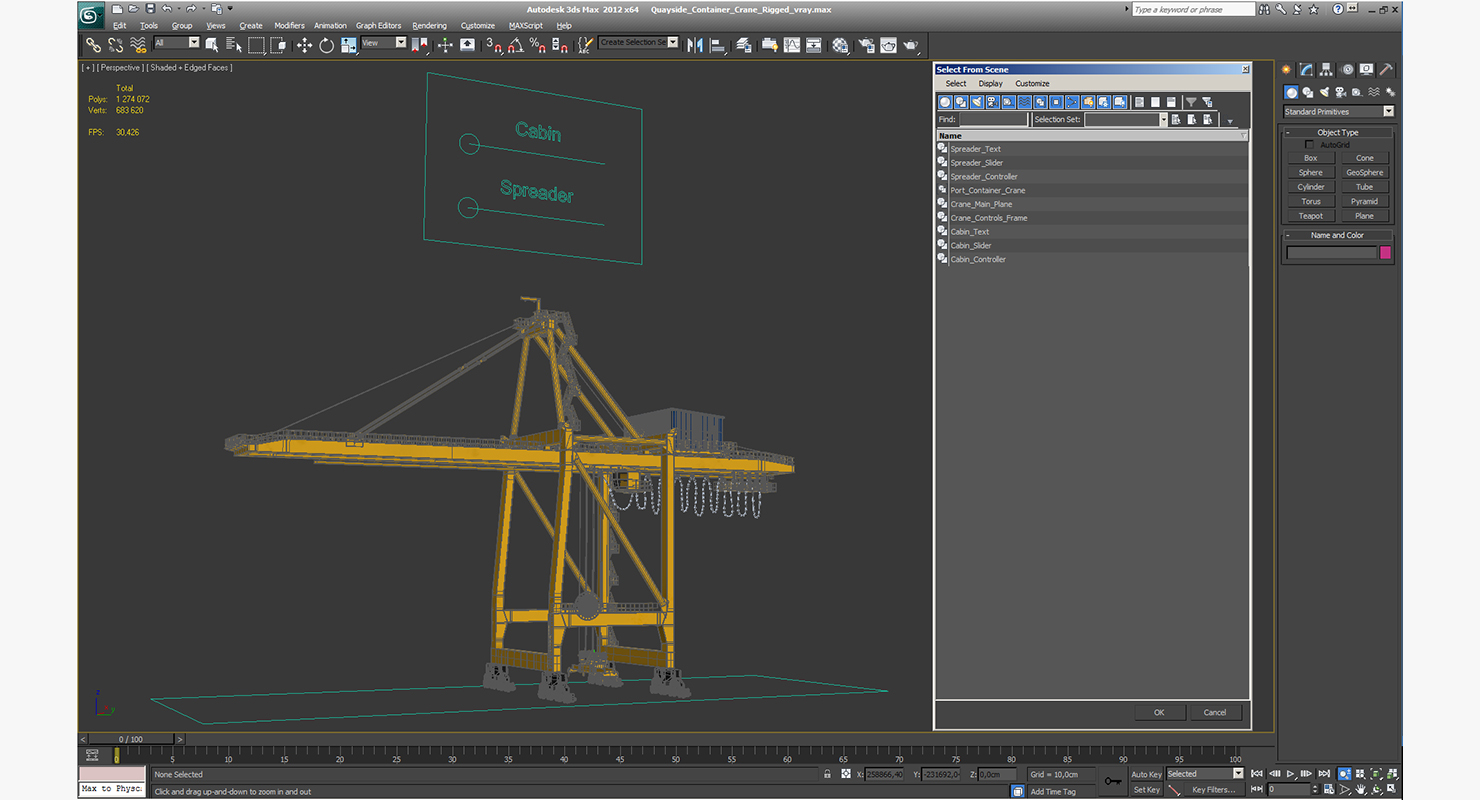 3D Quayside Container Crane Rigged