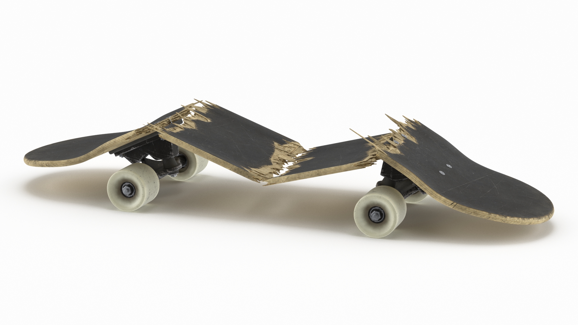 Broken Skateboard in Four Pieces 3D