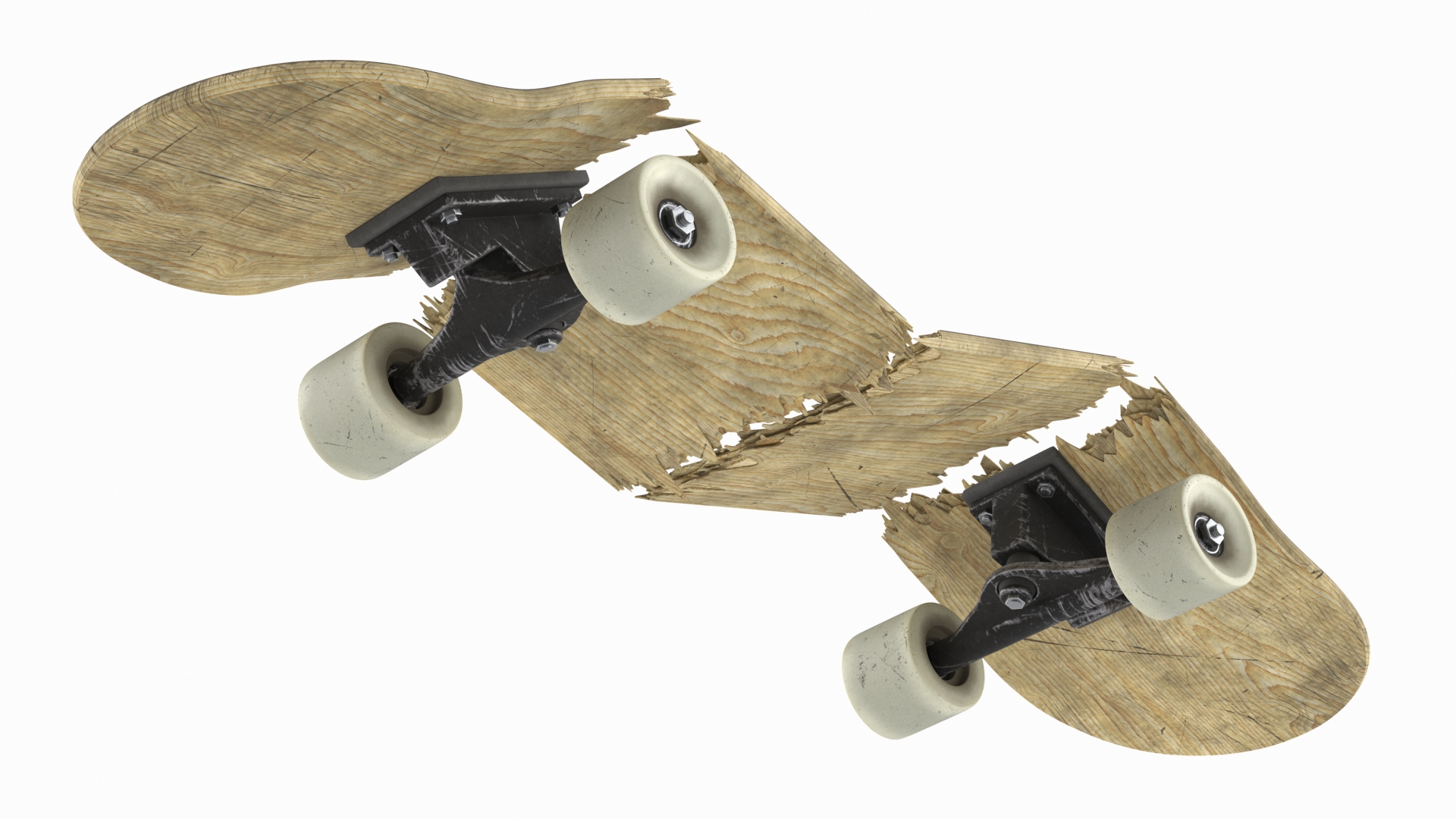 Broken Skateboard in Four Pieces 3D