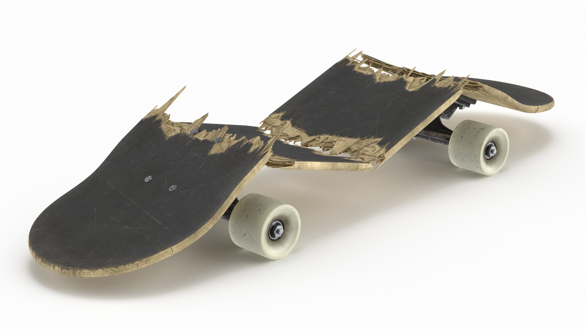 Broken Skateboard in Four Pieces 3D