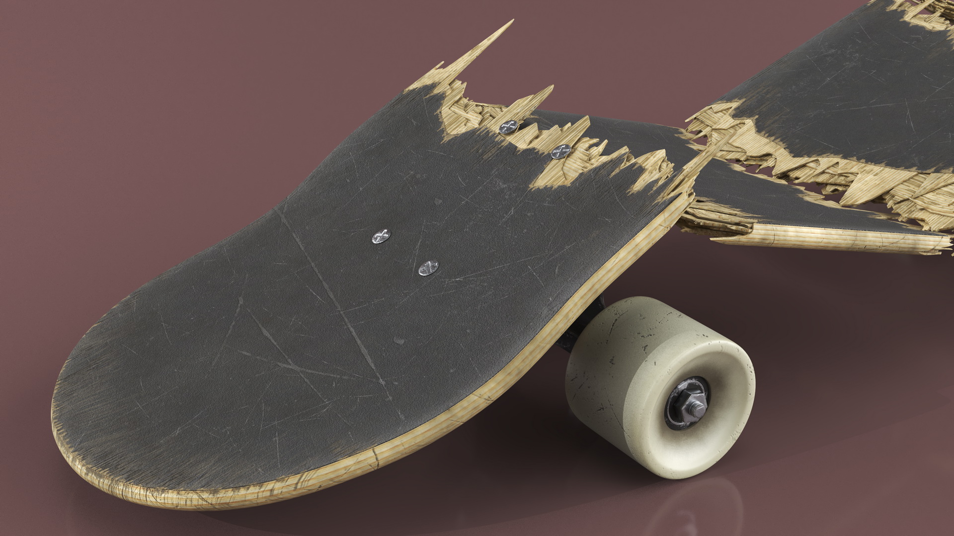 Broken Skateboard in Four Pieces 3D