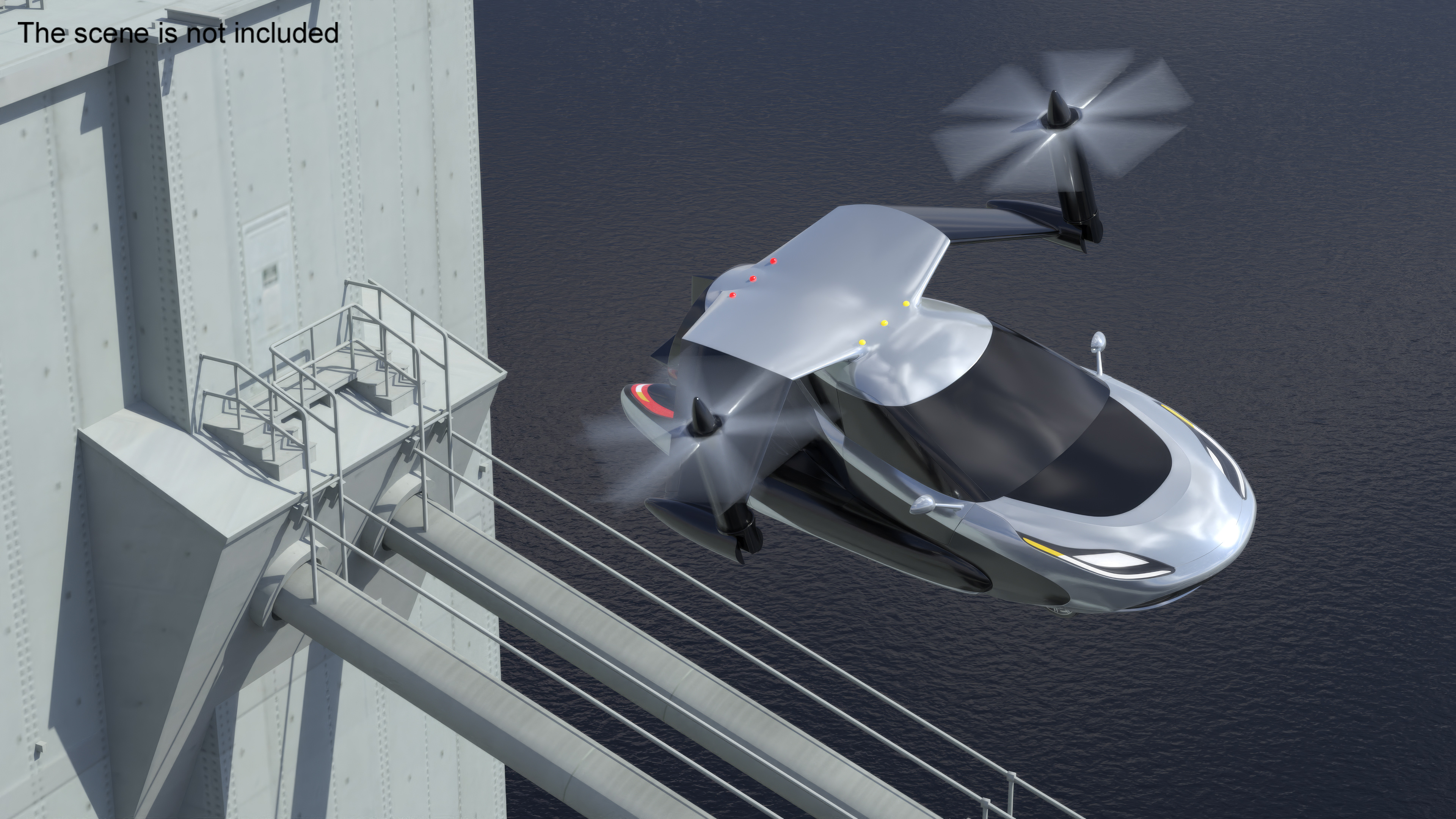 3D Futuristic Flying Car Concept with Rotors