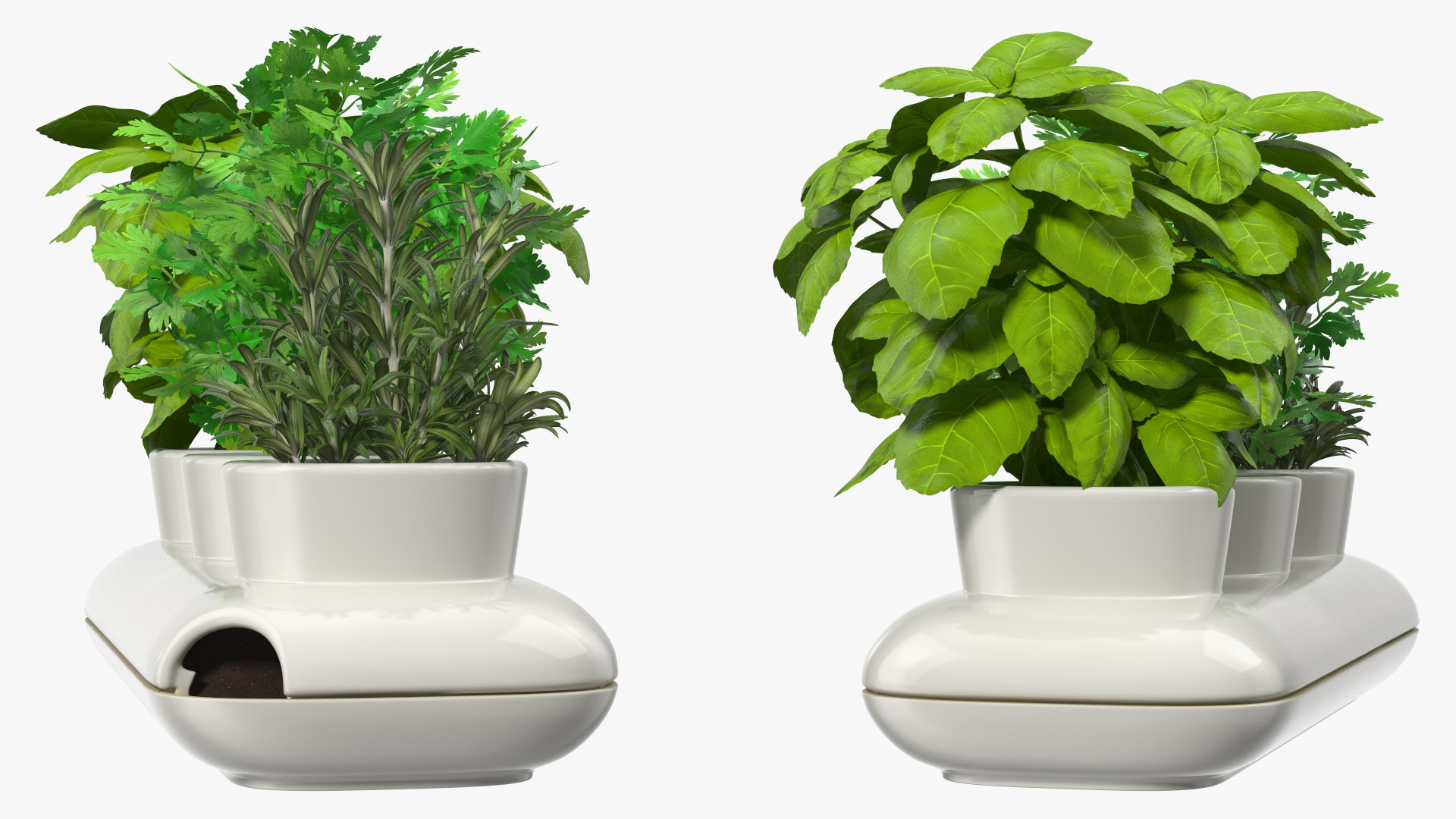 Trio Pot with Herbs Sagaform White 3D model