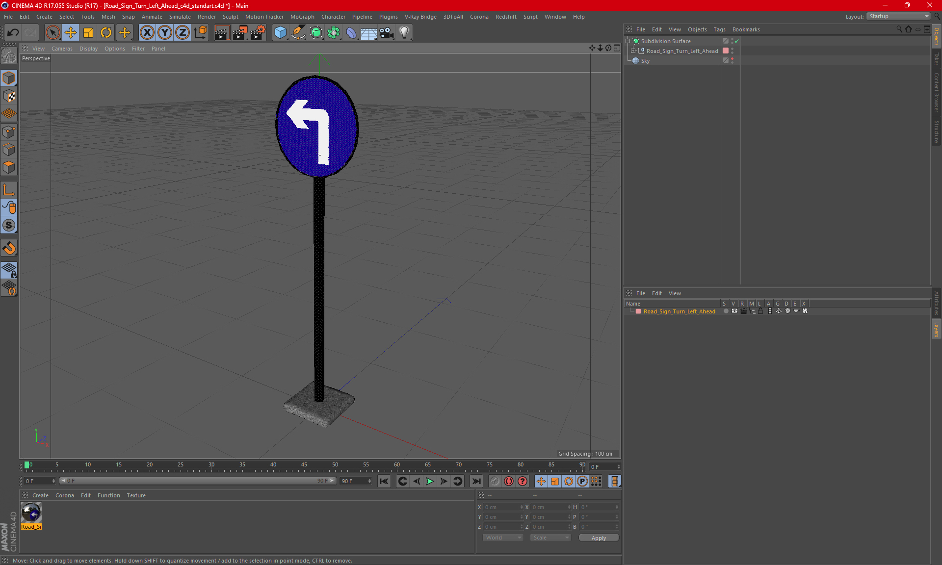 3D model Road Sign Turn Left Ahead