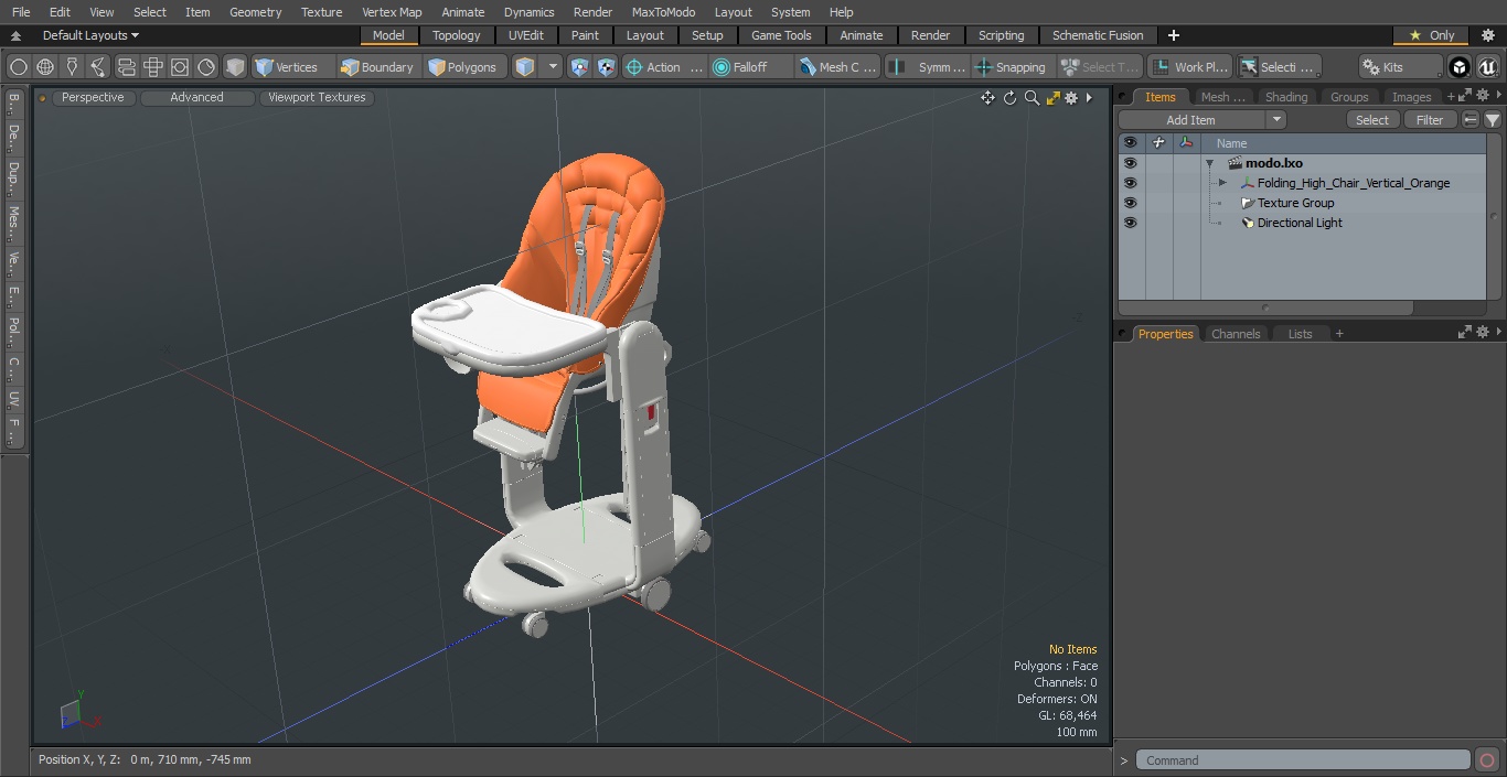 Folding High Chair Vertical Orange 3D model