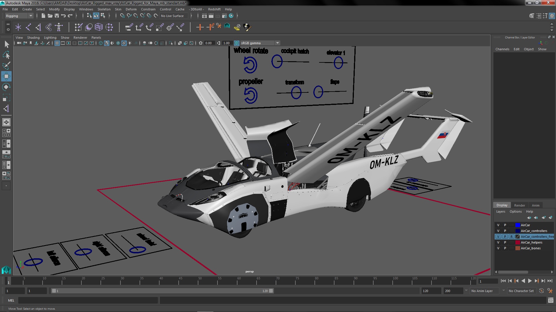 AirCar Rigged for Maya 3D