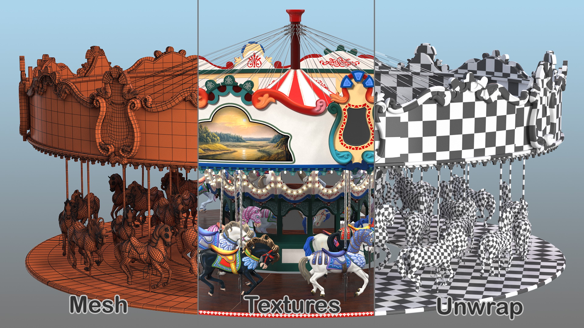 Amusment Park Carousel 3D