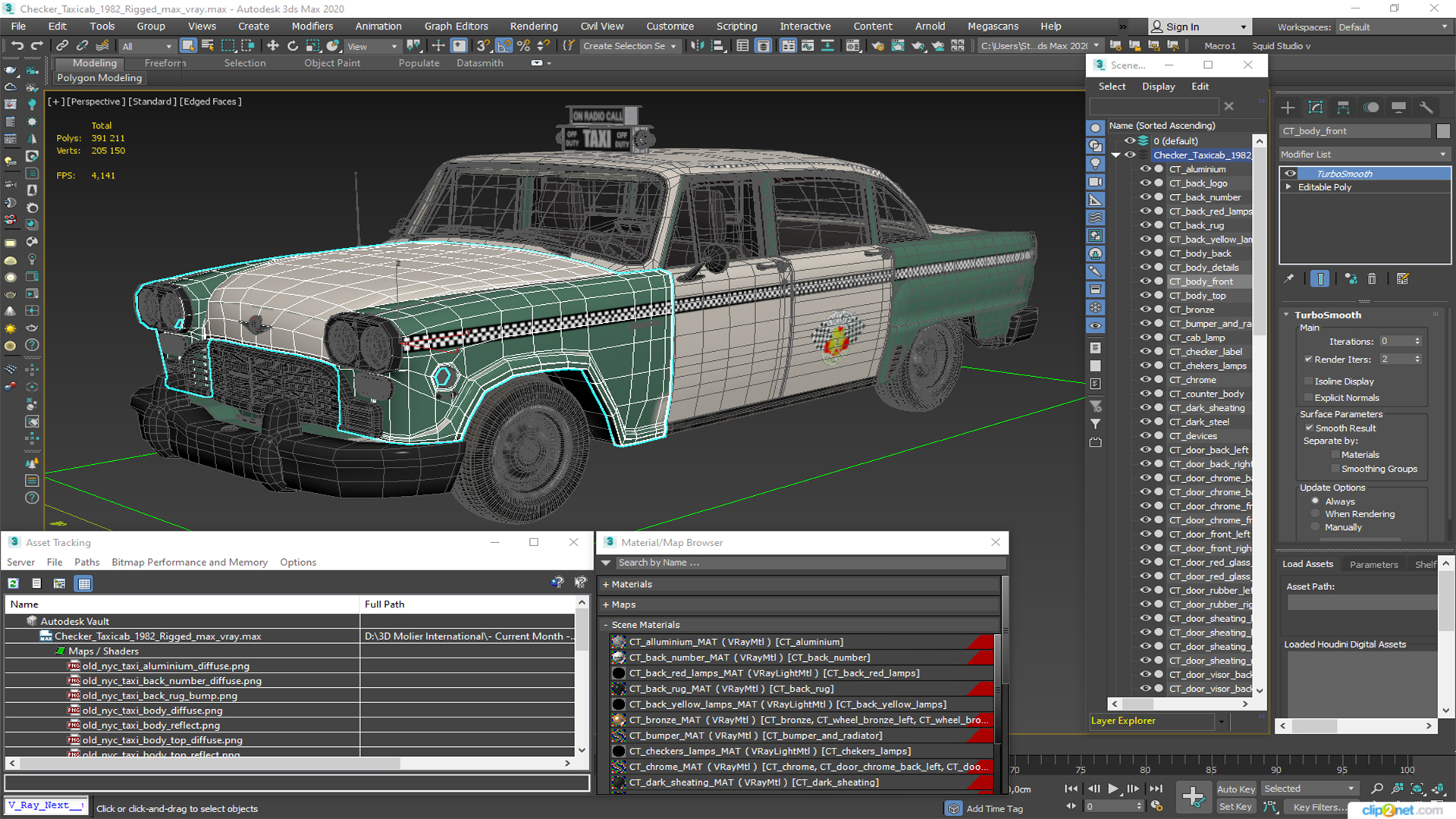 3D Checker Taxicab 1982 Rigged for Cinema 4D