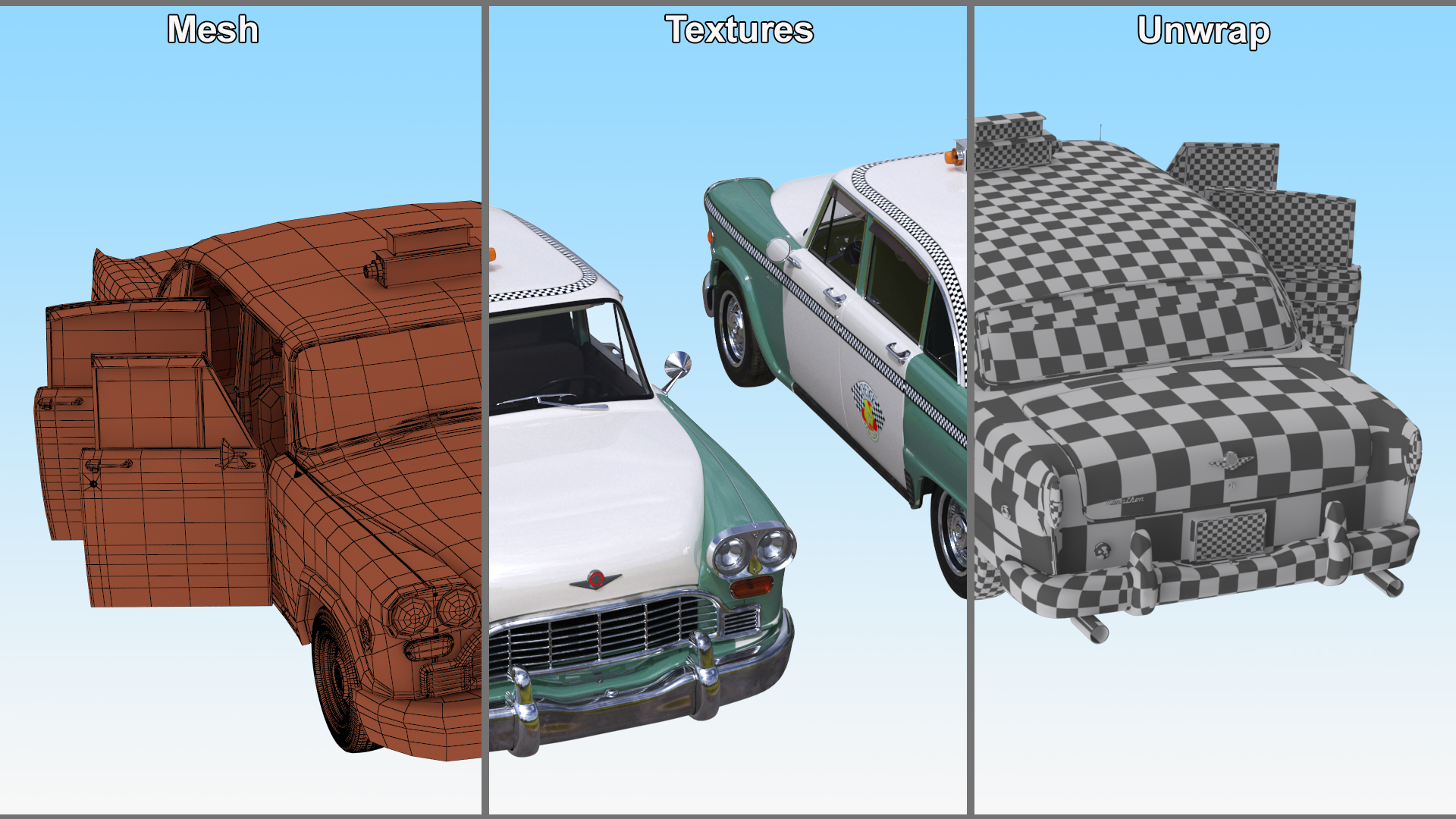 3D Checker Taxicab 1982 Rigged for Cinema 4D