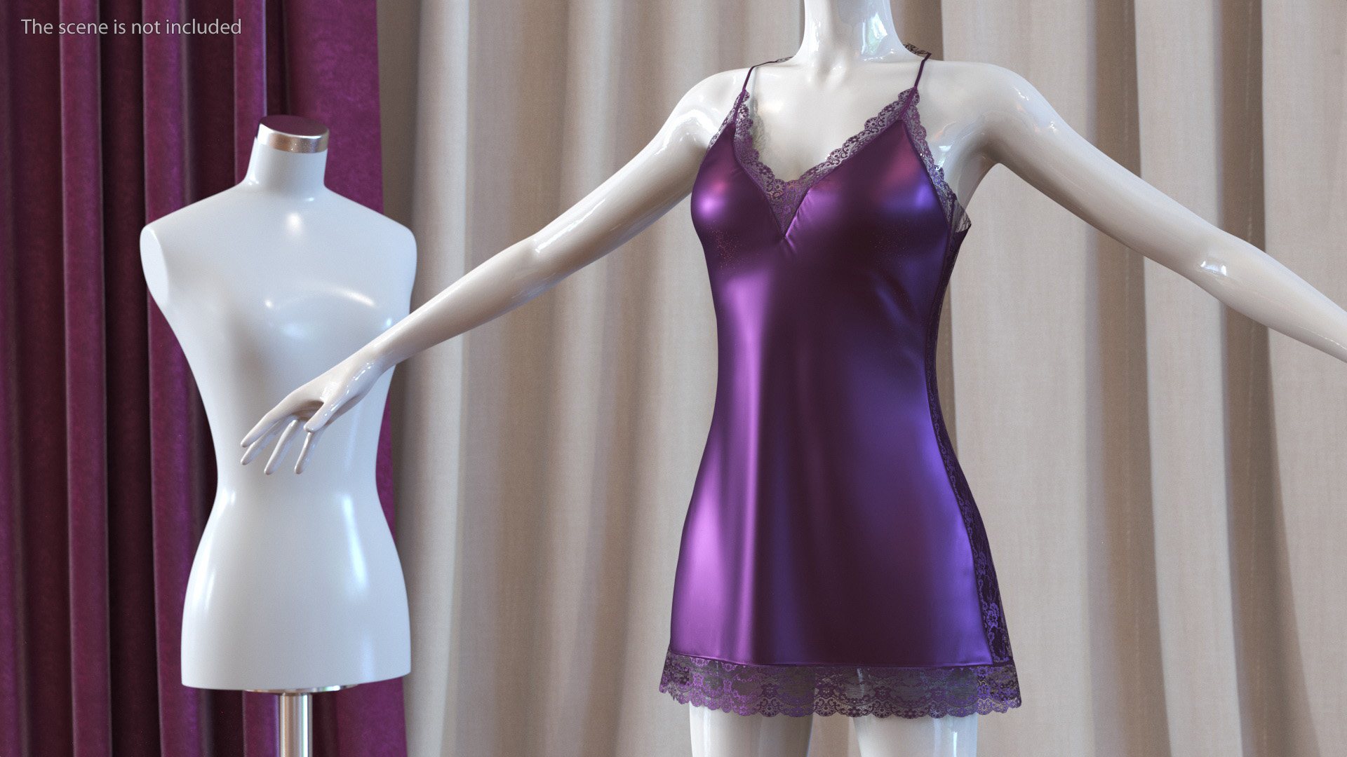 3D Women Sleepwear Satin Lace Purple model