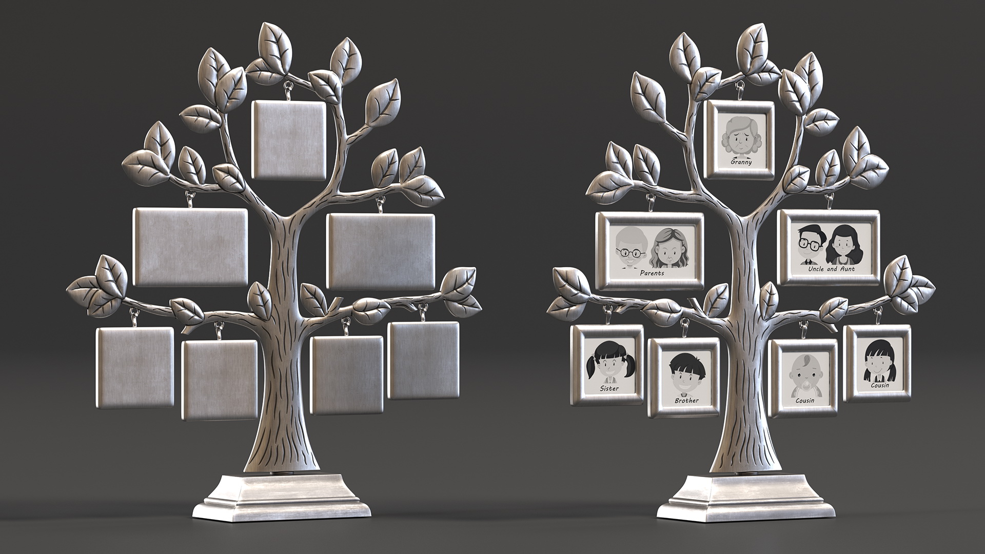 Silver Family Tree Picture Frame 3D