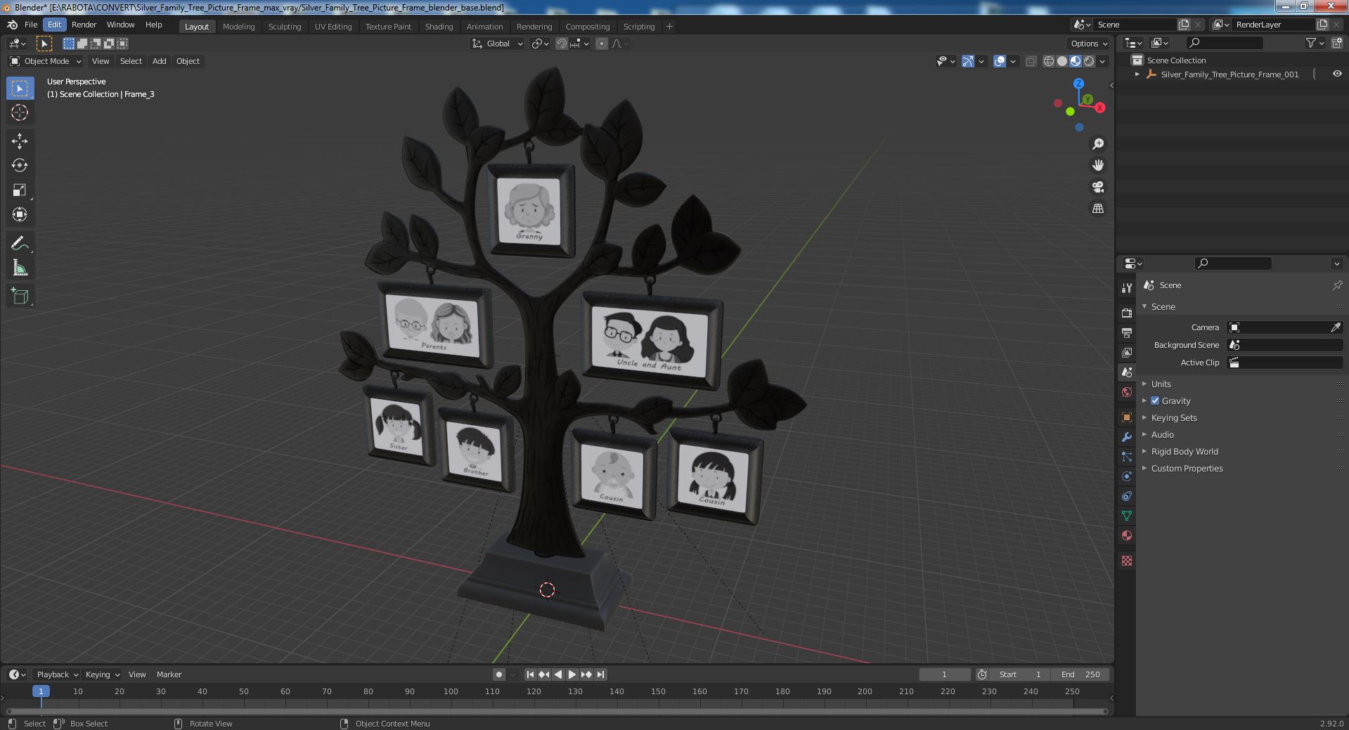 Silver Family Tree Picture Frame 3D