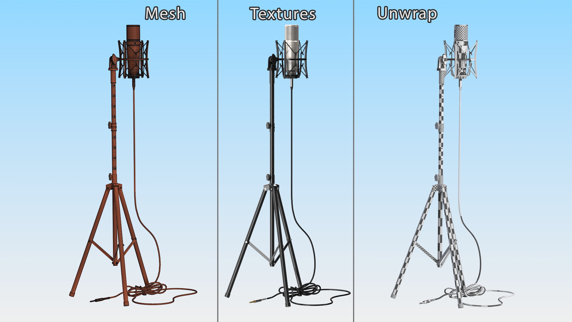 Studio Condenser Microphone on Stand with Cable 3D