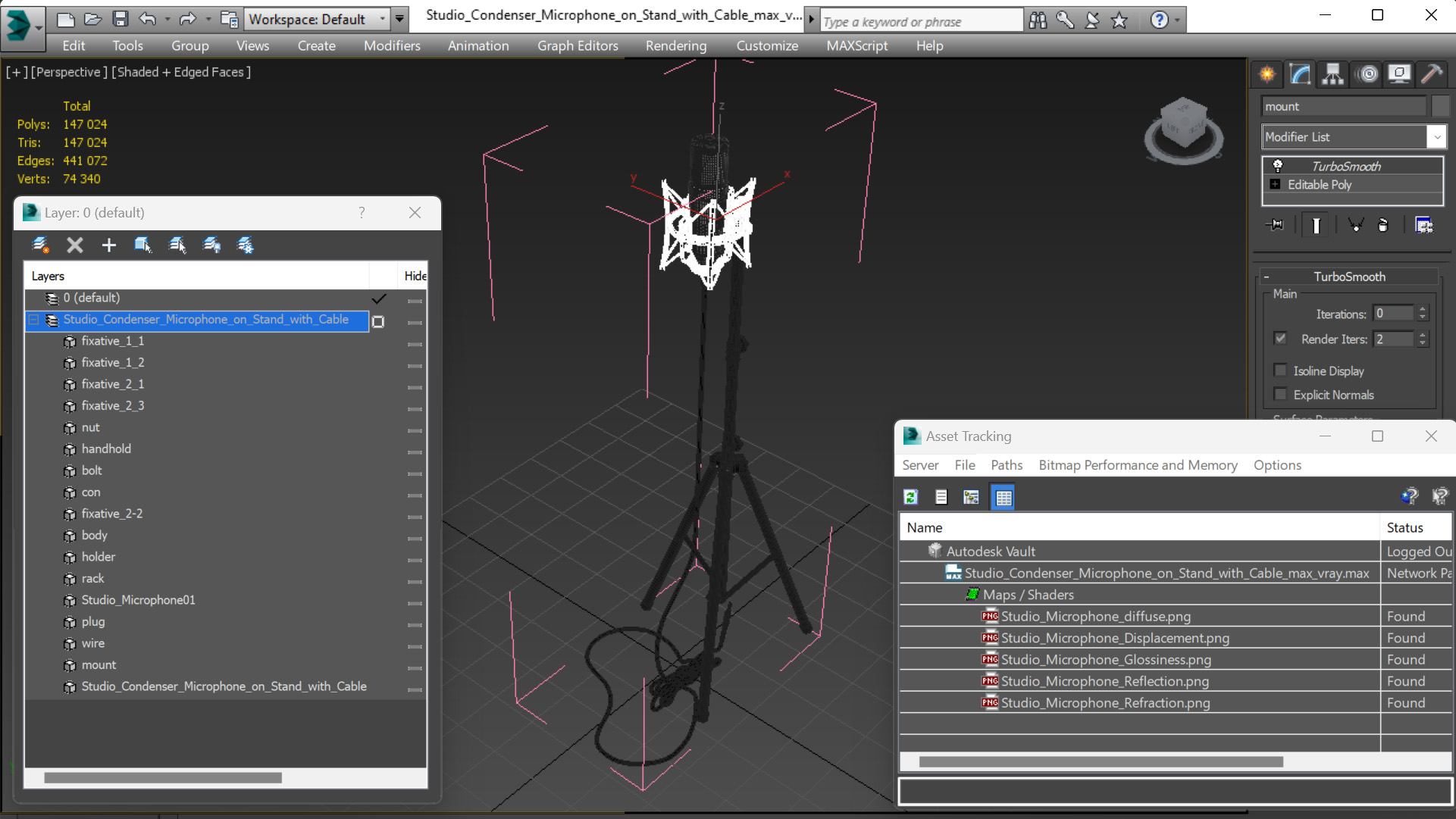 Studio Condenser Microphone on Stand with Cable 3D