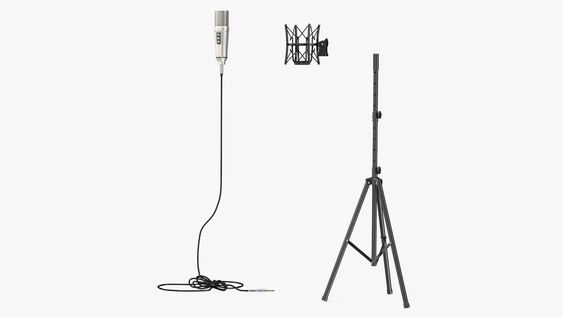 Studio Condenser Microphone on Stand with Cable 3D