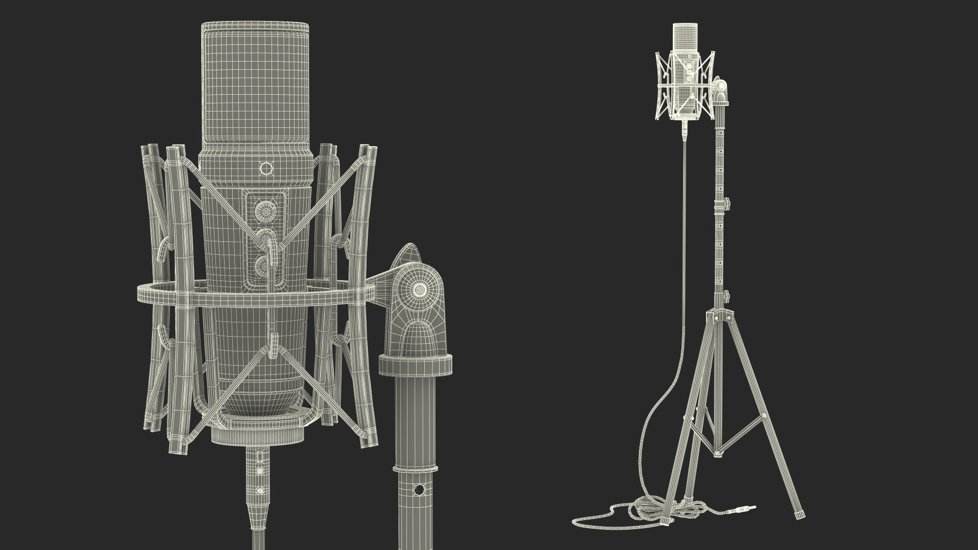 Studio Condenser Microphone on Stand with Cable 3D