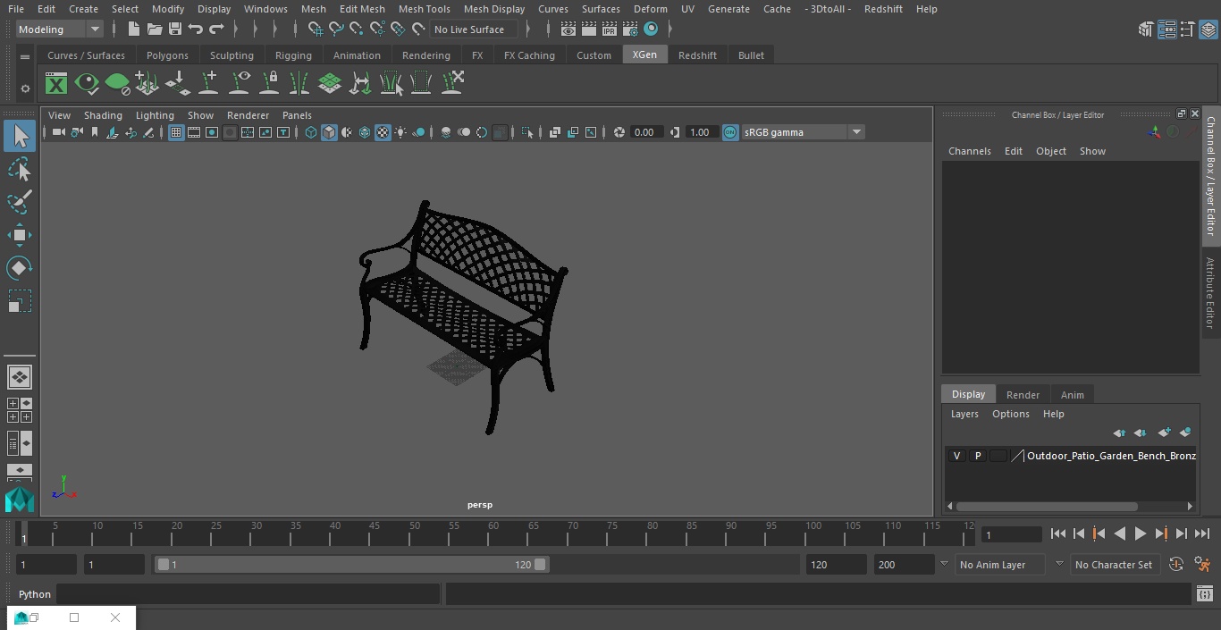 3D Outdoor Patio Garden Bench Bronze model