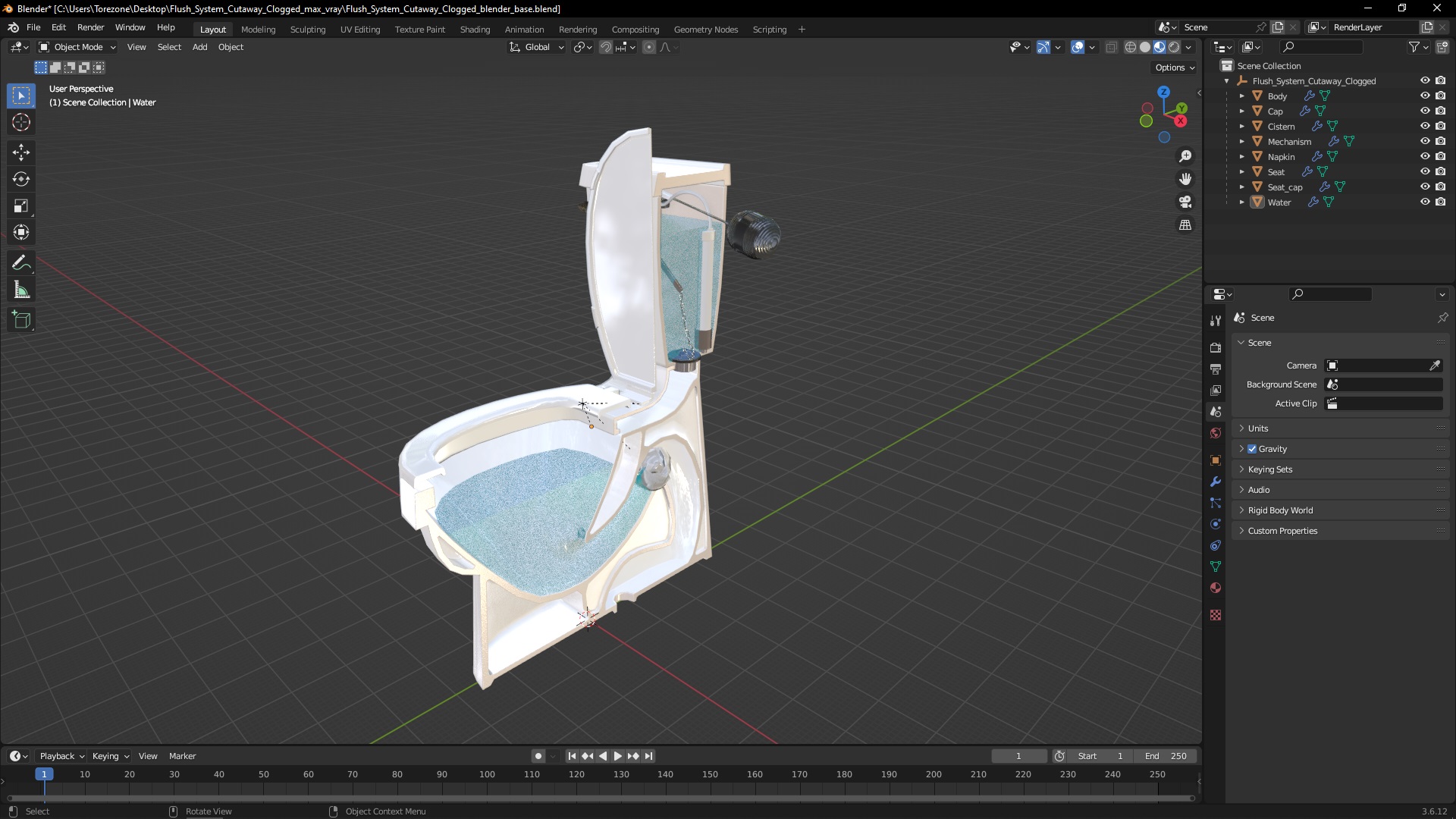 3D Flush System Cutaway Clogged model