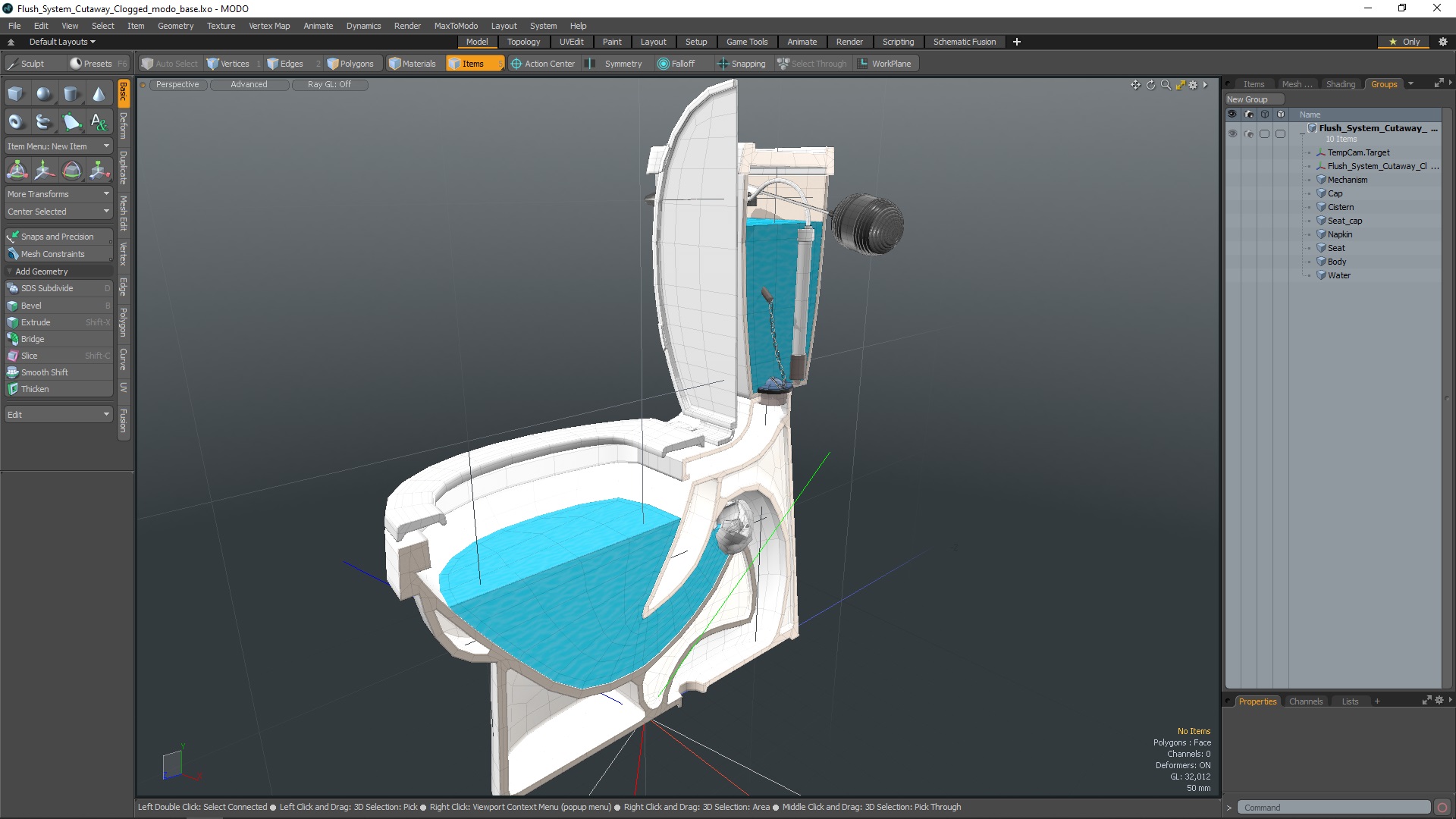 3D Flush System Cutaway Clogged model