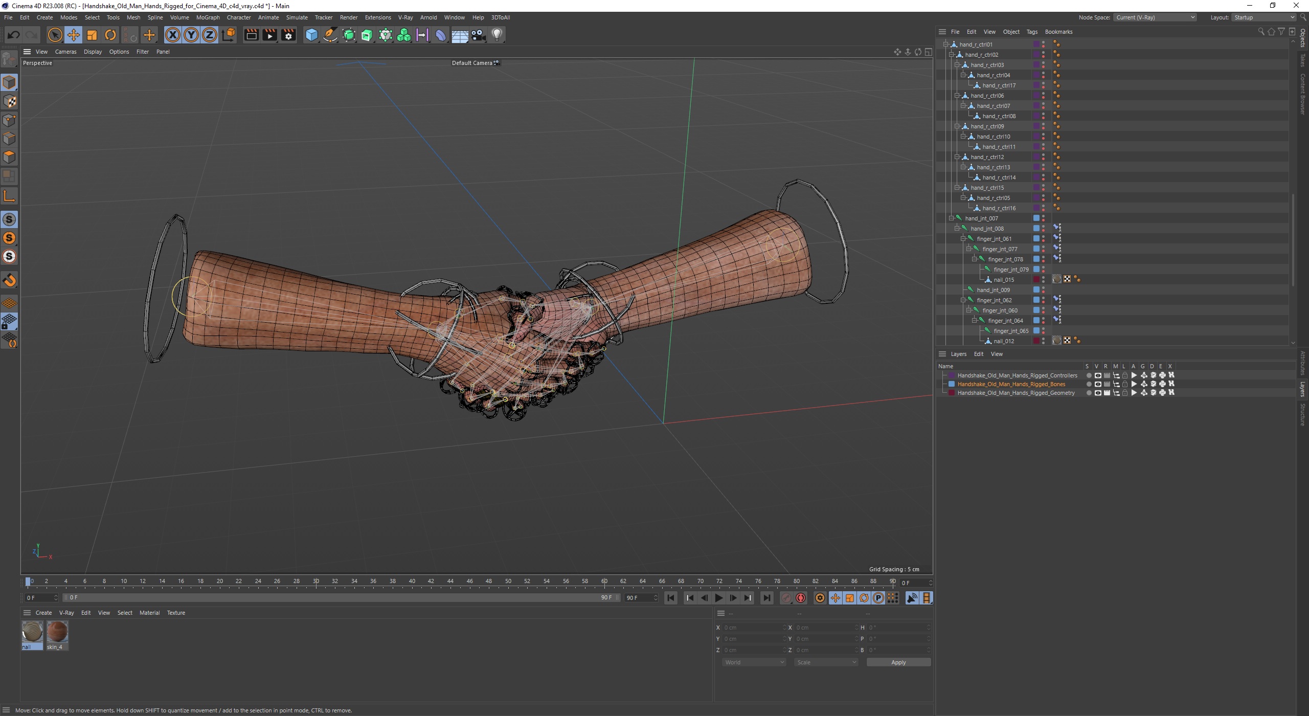 Handshake Old Man Hands Rigged for Cinema 4D 3D model