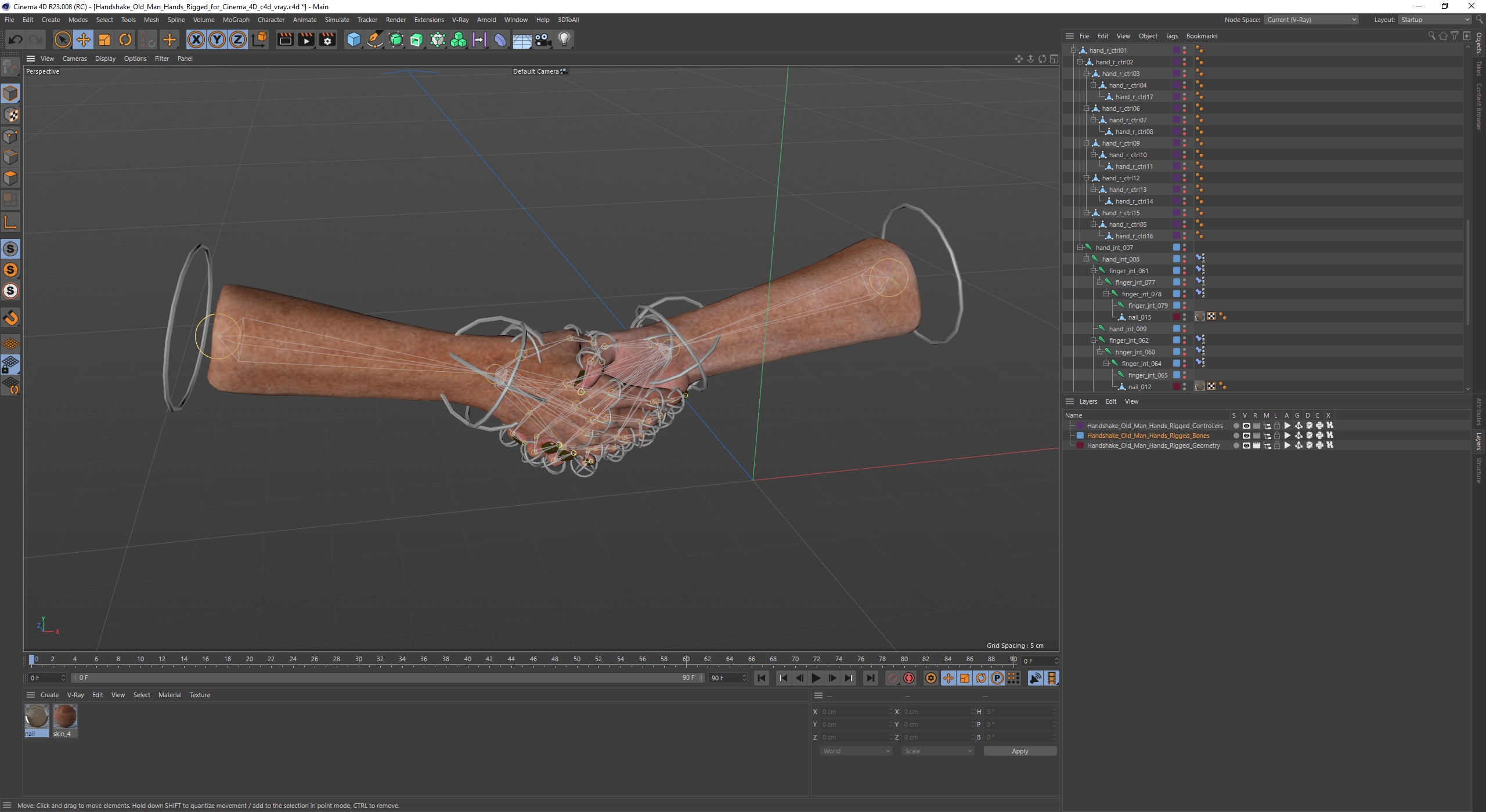 Handshake Old Man Hands Rigged for Cinema 4D 3D model