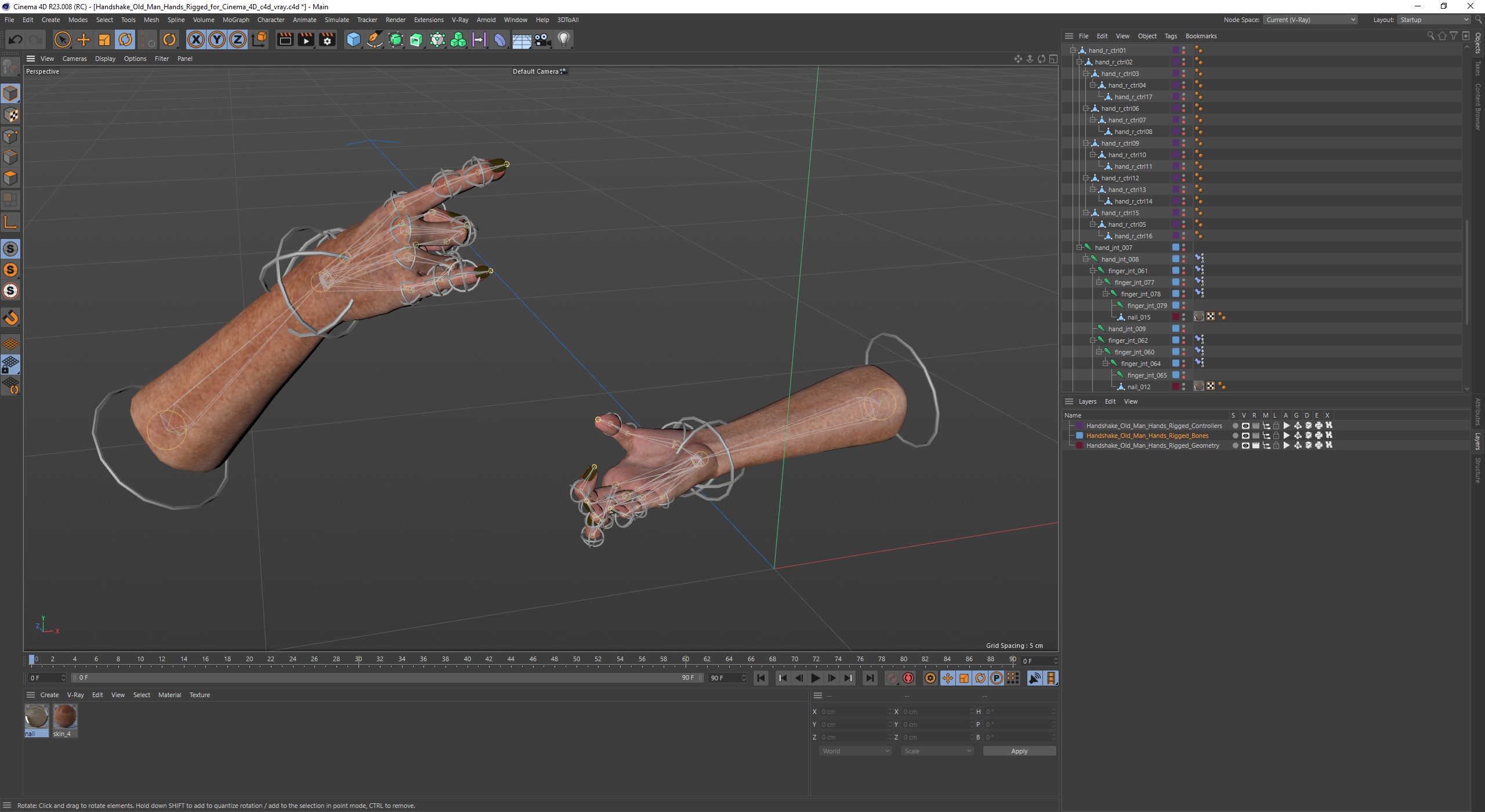 Handshake Old Man Hands Rigged for Cinema 4D 3D model