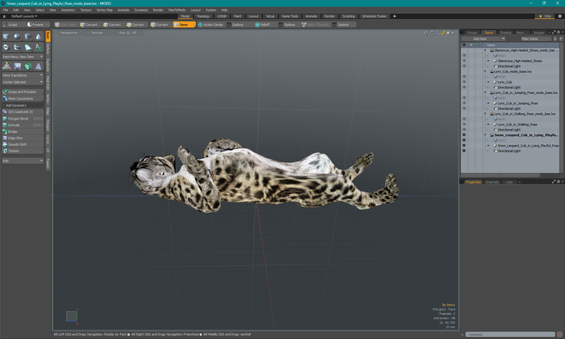 3D Snow Leopard Cub in Lying Playful Pose model