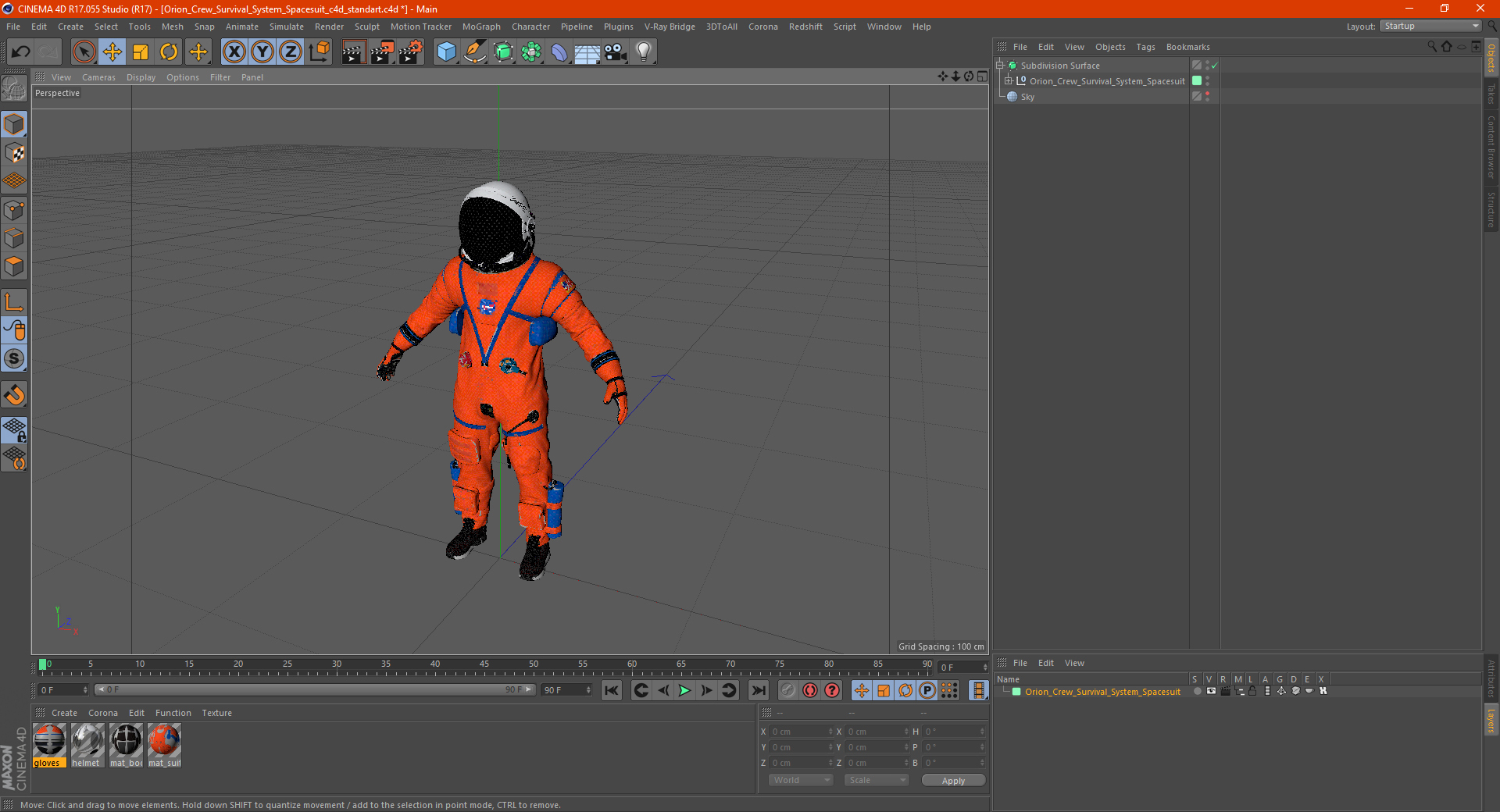 3D Orion Crew Survival System Spacesuit