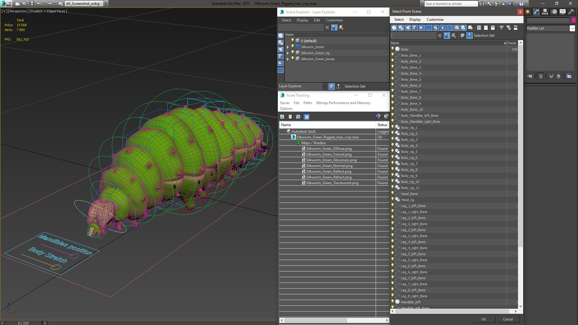 3D model Silkworm Green Rigged for Modo