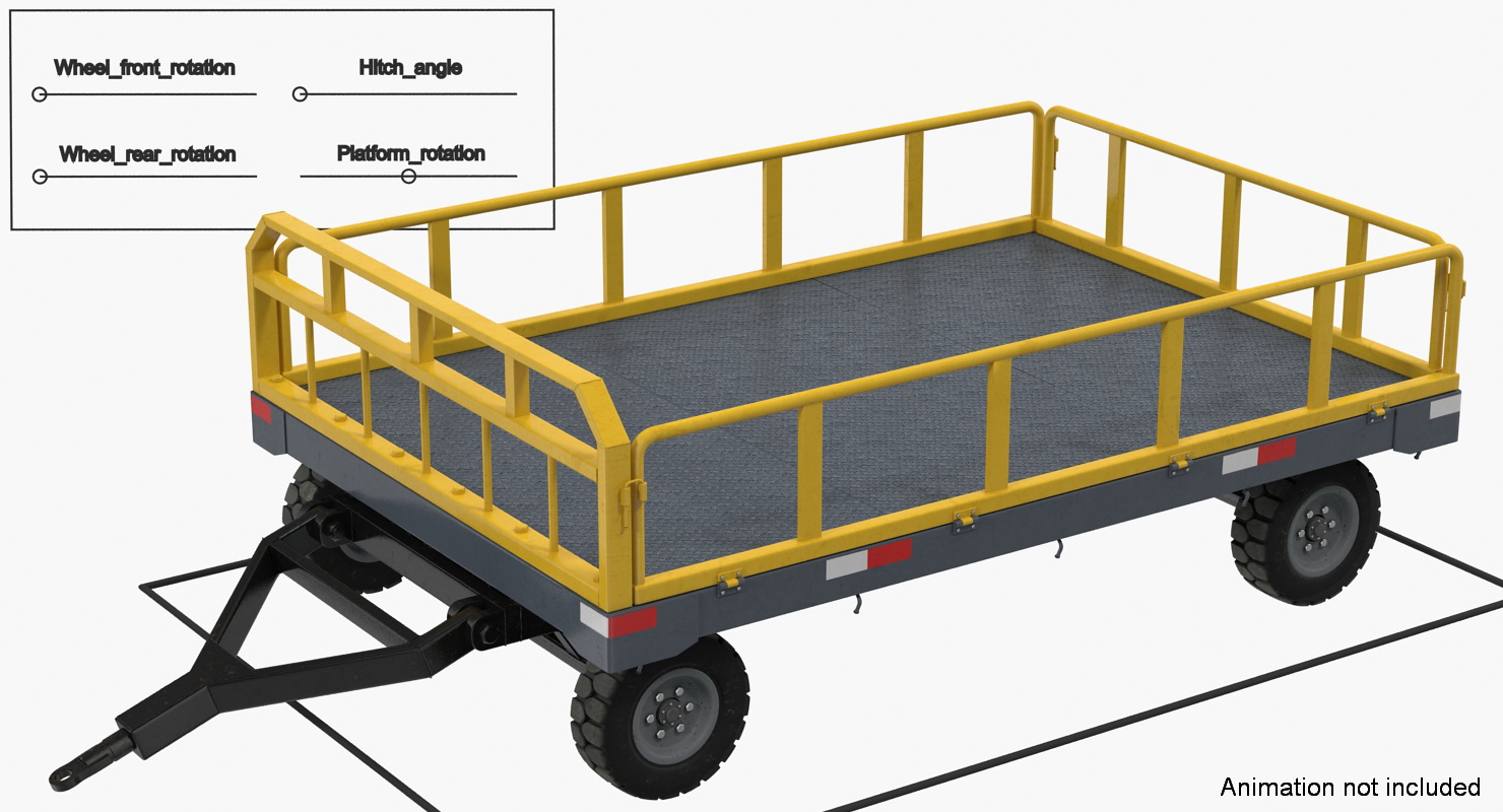 3D Airport Luggage Trolley Baggage Trailer Rigged