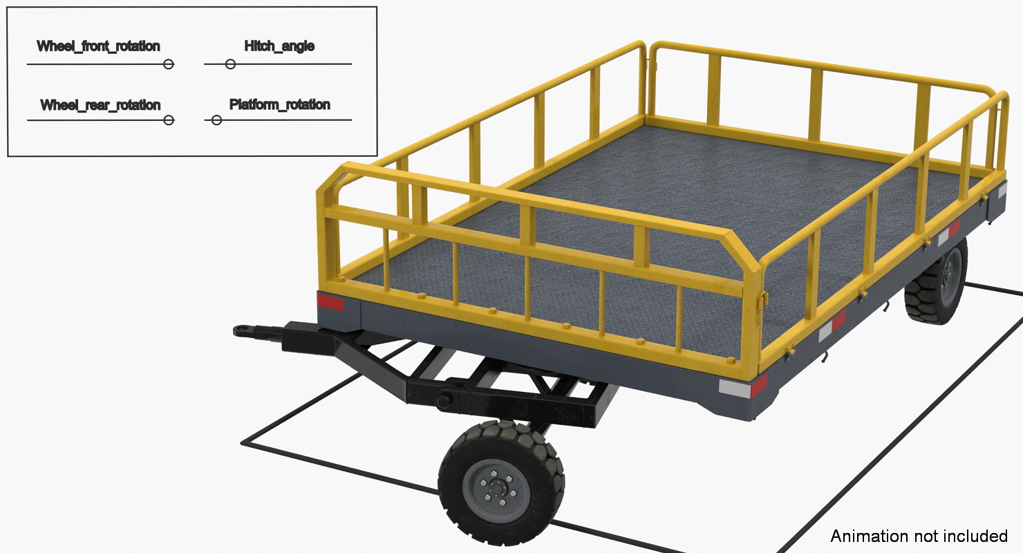 3D Airport Luggage Trolley Baggage Trailer Rigged