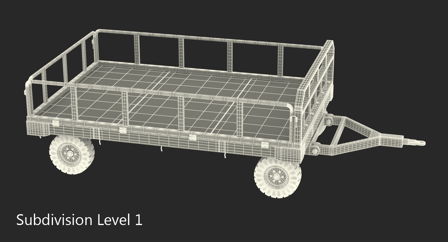 3D Airport Luggage Trolley Baggage Trailer Rigged