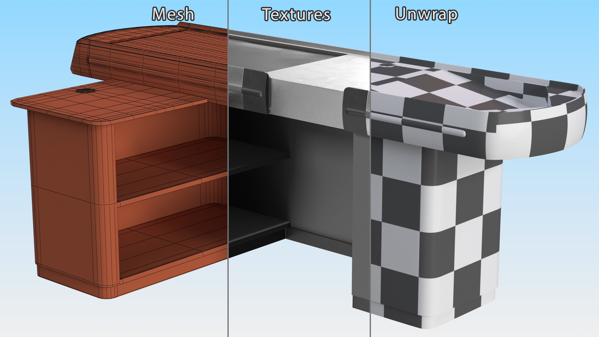 Small Supermarket Checkout Counter Grey 3D model