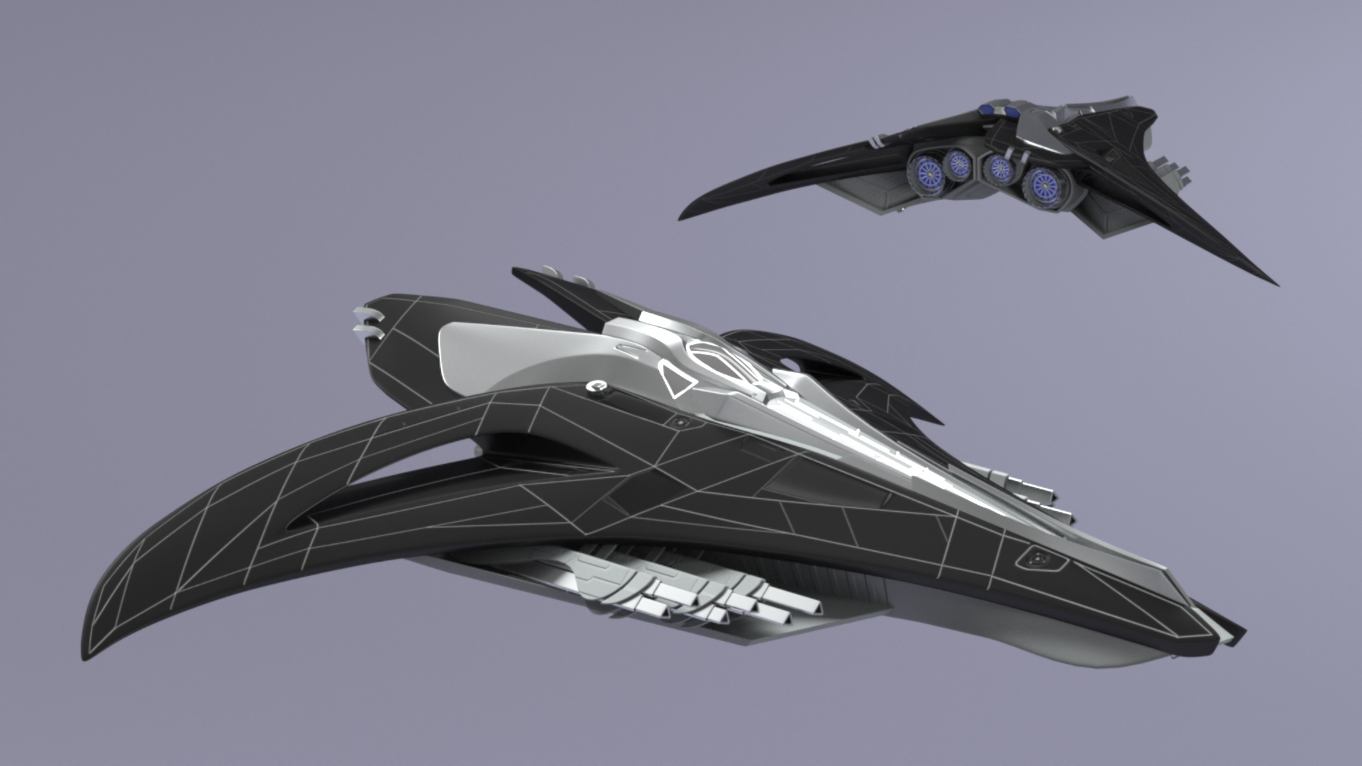 Futuristic Space Fighter Starship Black 3D model