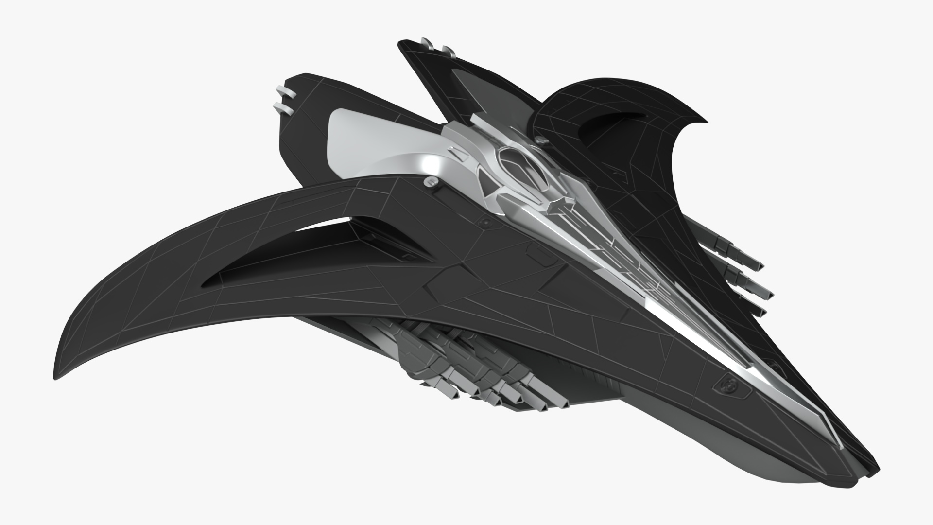 Futuristic Space Fighter Starship Black 3D model