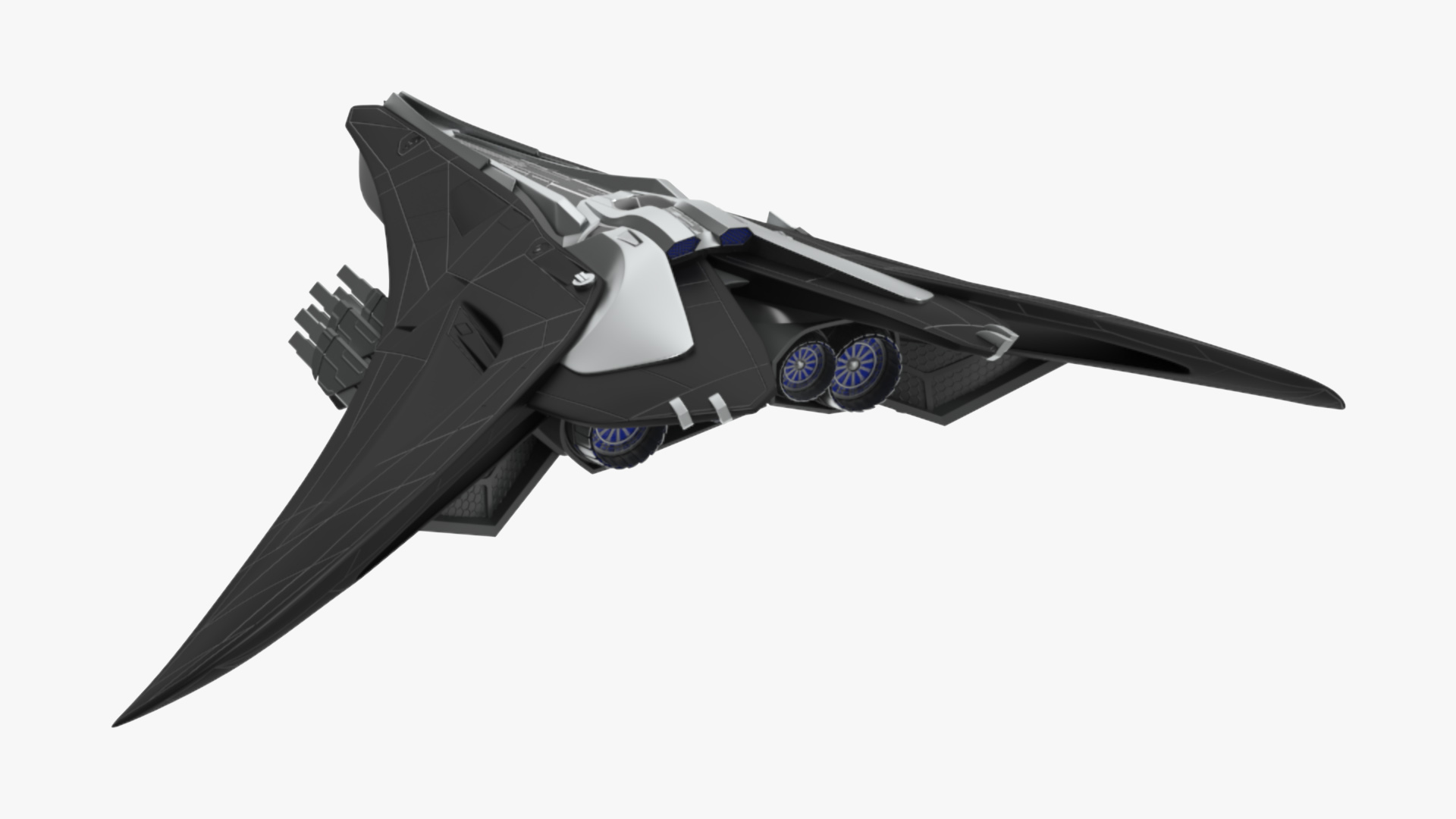 Futuristic Space Fighter Starship Black 3D model