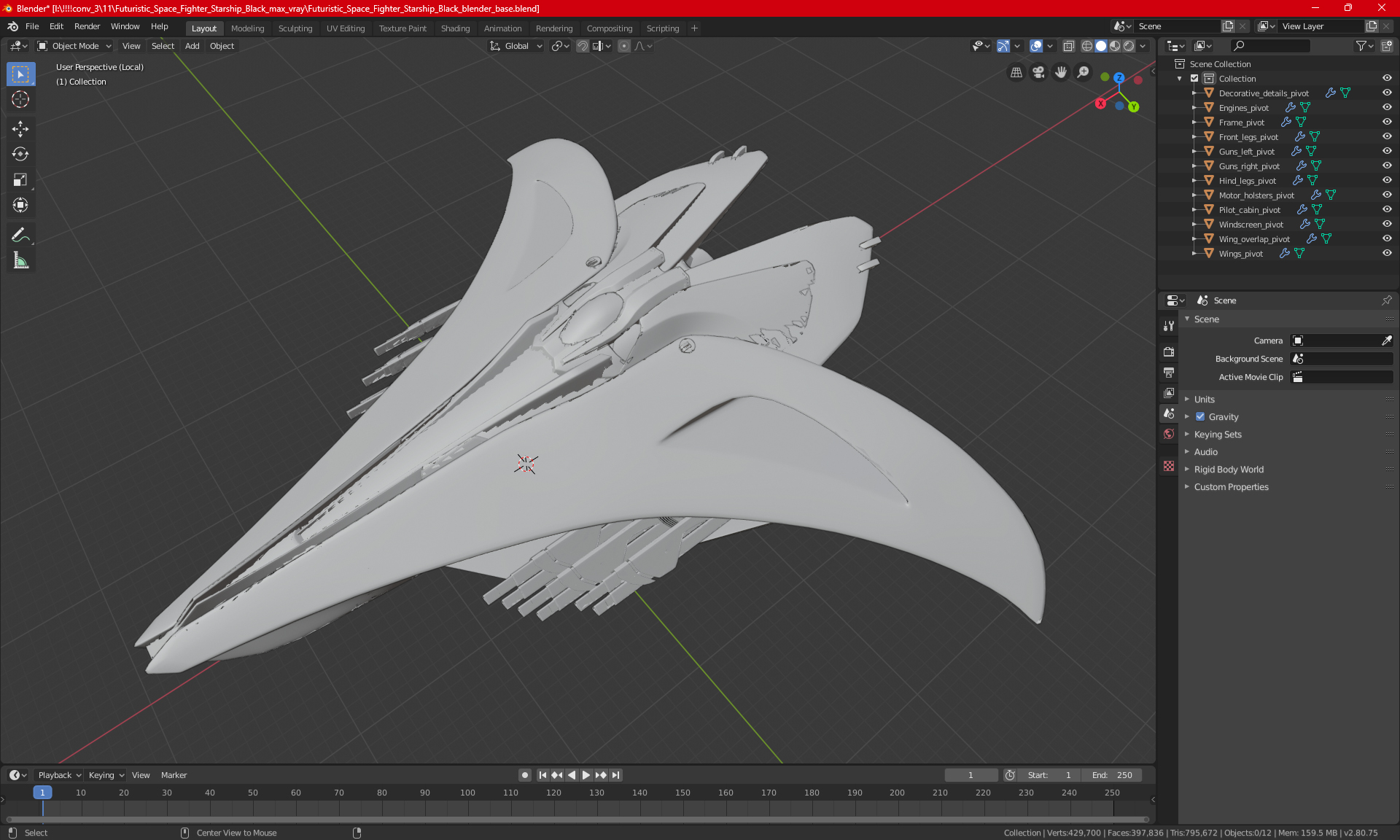 Futuristic Space Fighter Starship Black 3D model