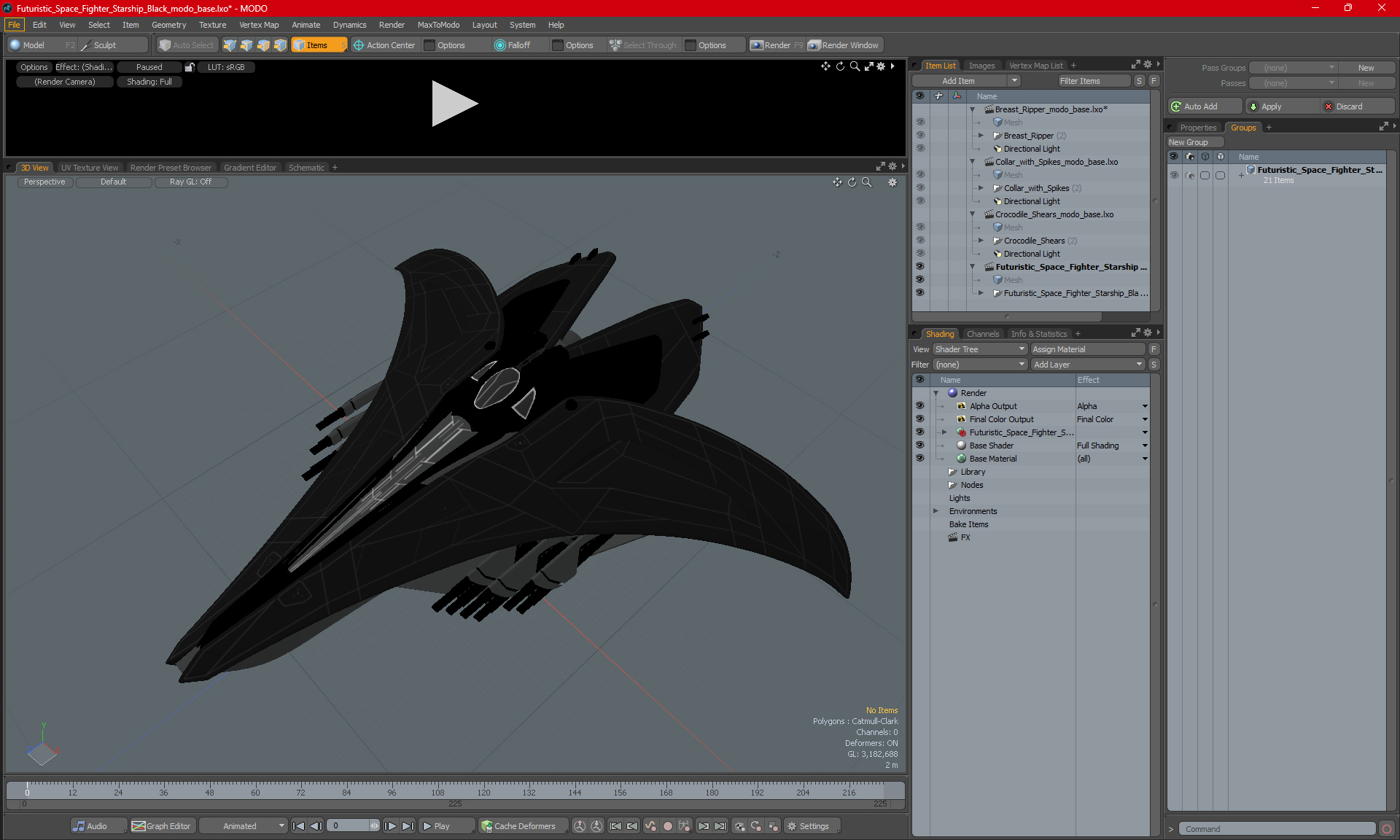 Futuristic Space Fighter Starship Black 3D model