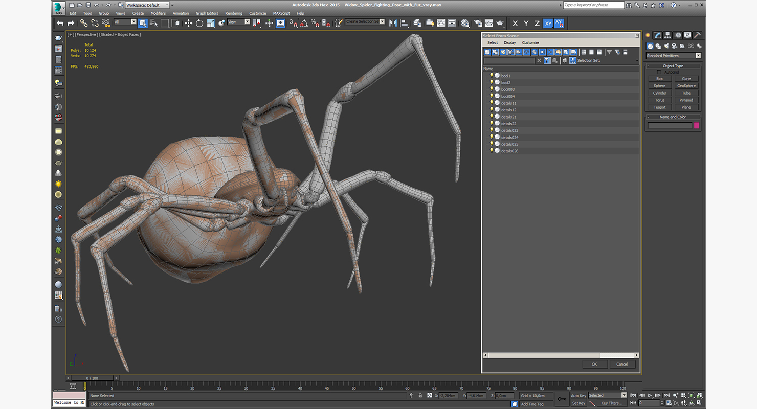 3D model Widow Spider Fighting Pose with Fur