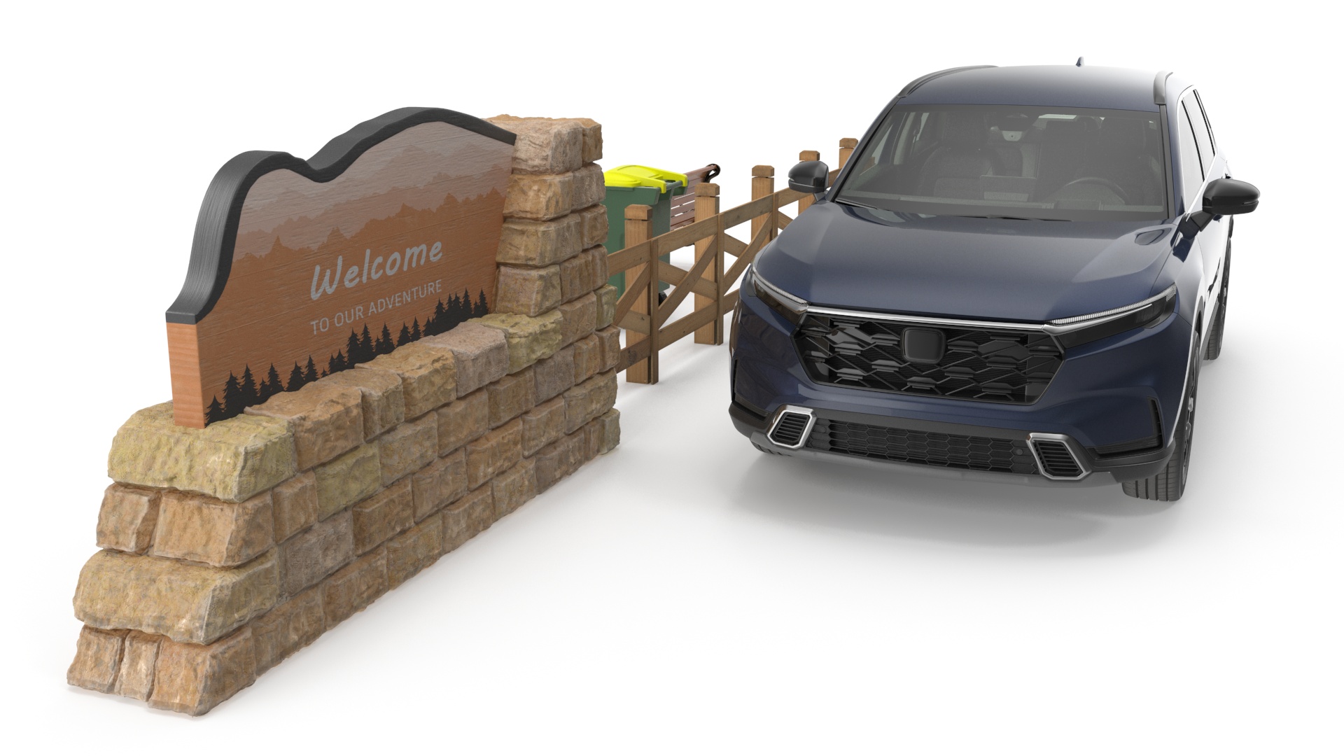 SUV along with Welcome Sign 3D