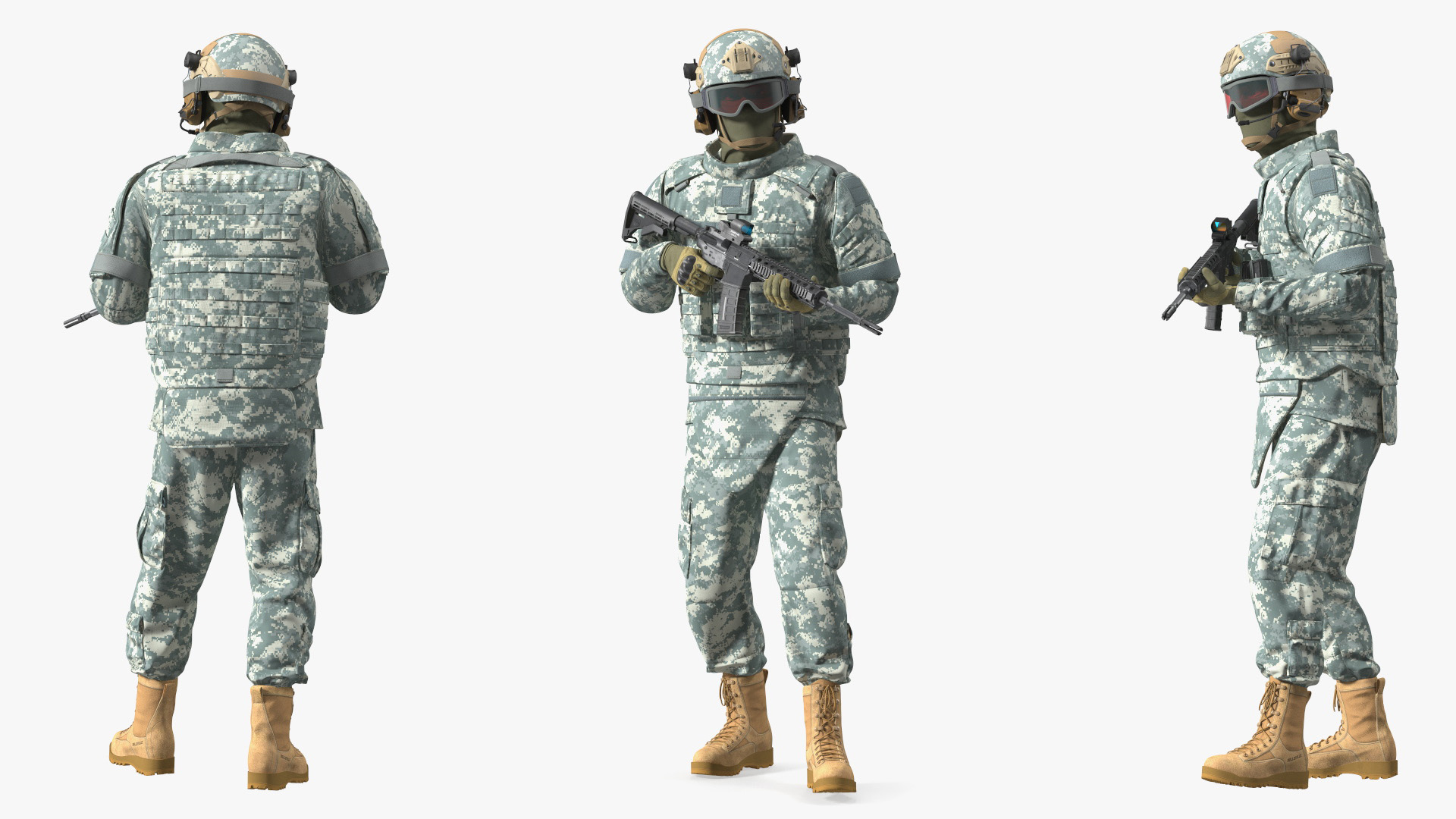 3D Equipped Military Soldier in Grey Camo Walking