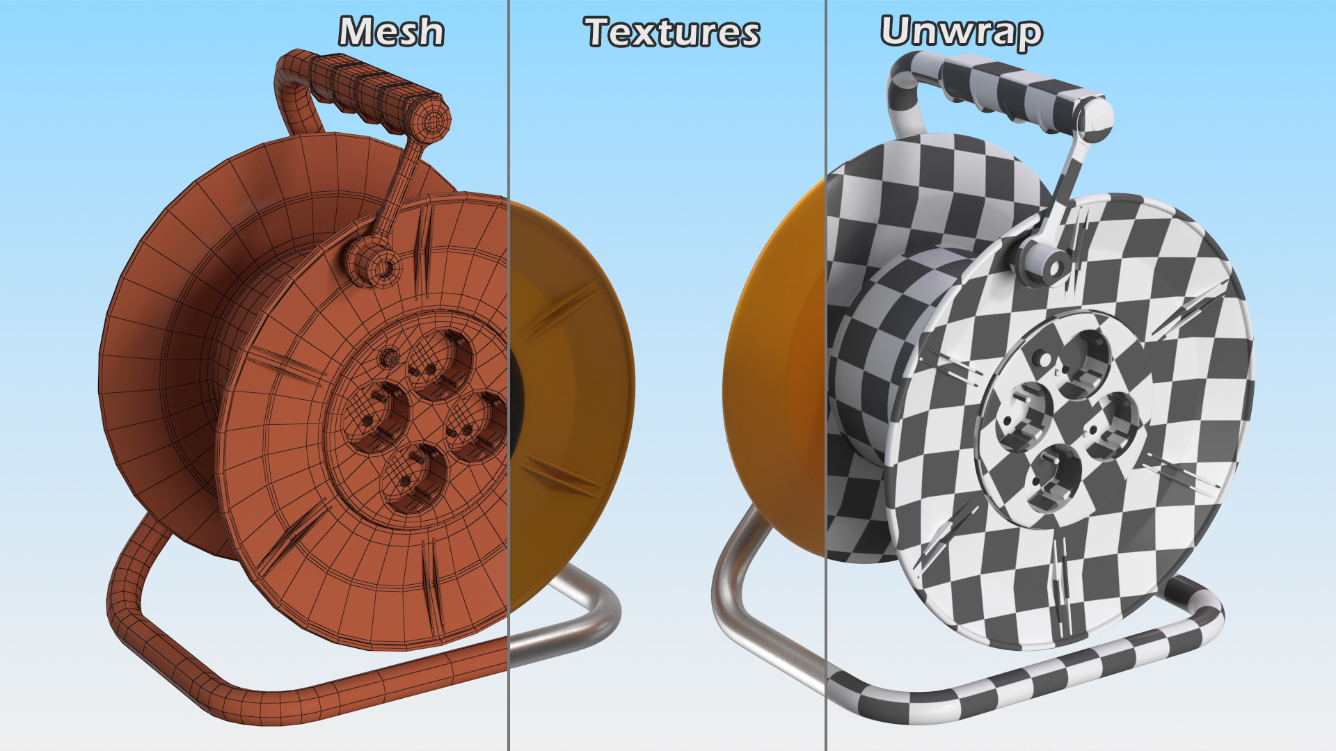 Empty Electric Cable Reel with CEE 7 Outlets 3D model